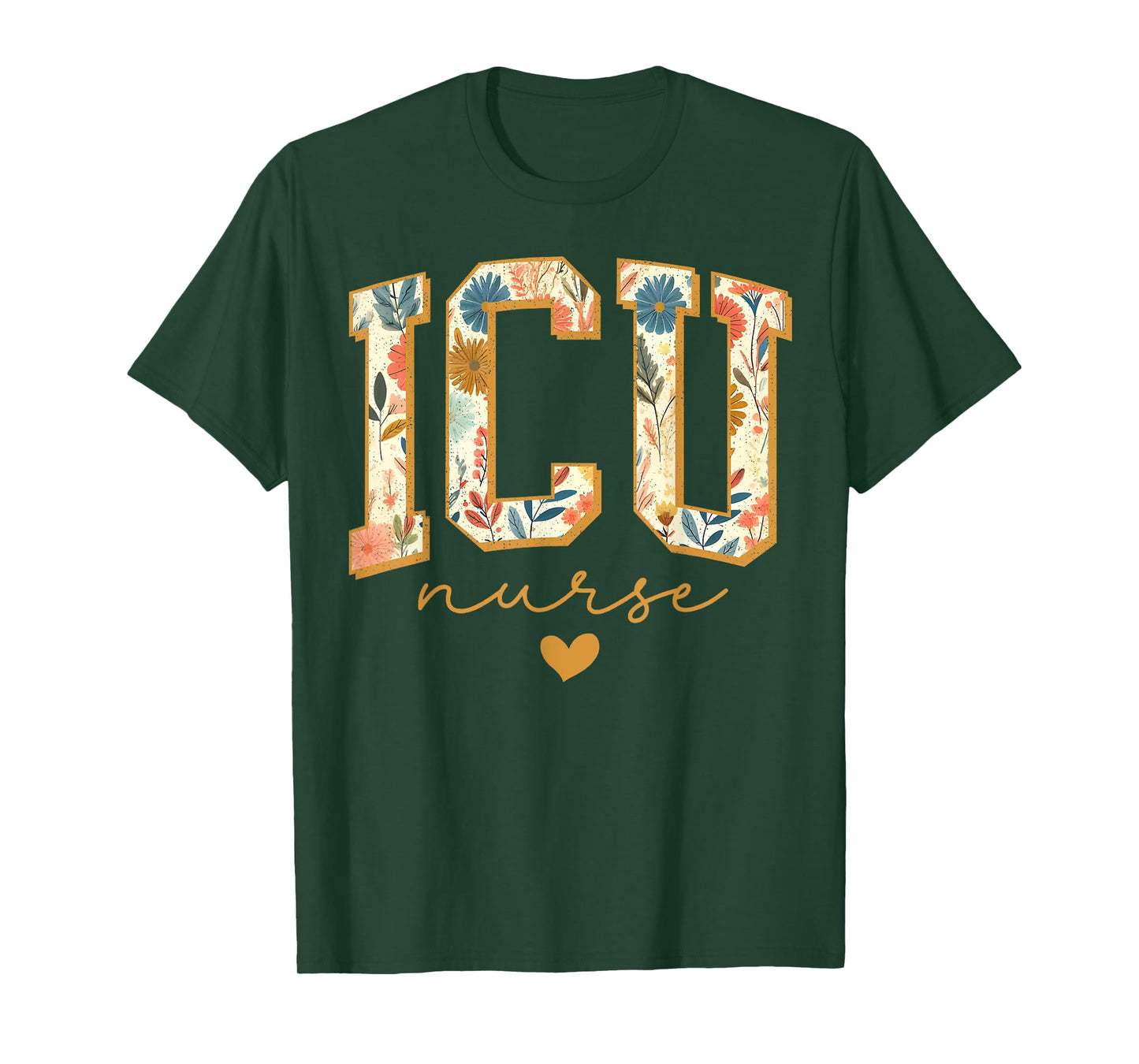 ICU Nurse Retro Flower Intensive Care Unit Nurse T-Shirt