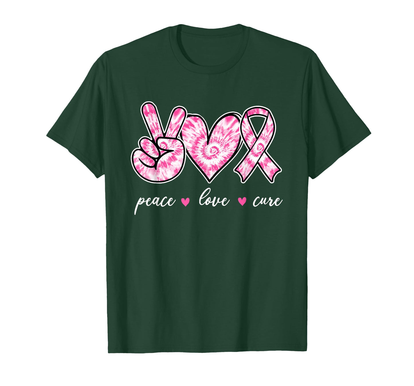 Breast Cancer Awareness Pink Tie Dye Peace Love Cure Faith T-Shirt