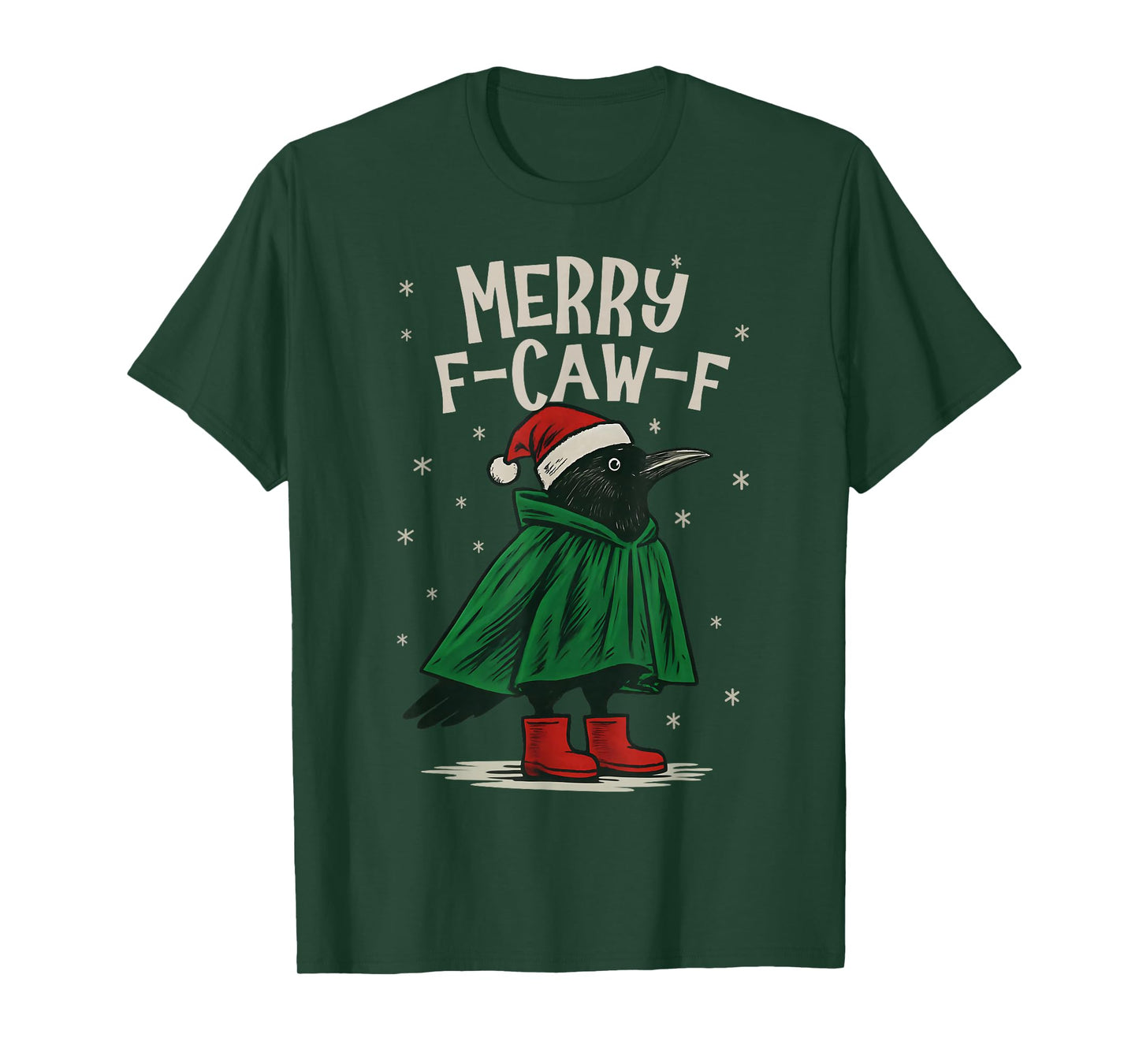 Merry F-Caw-F Crow Elf Christmas Snowflake Pajamas Holiday T-Shirt