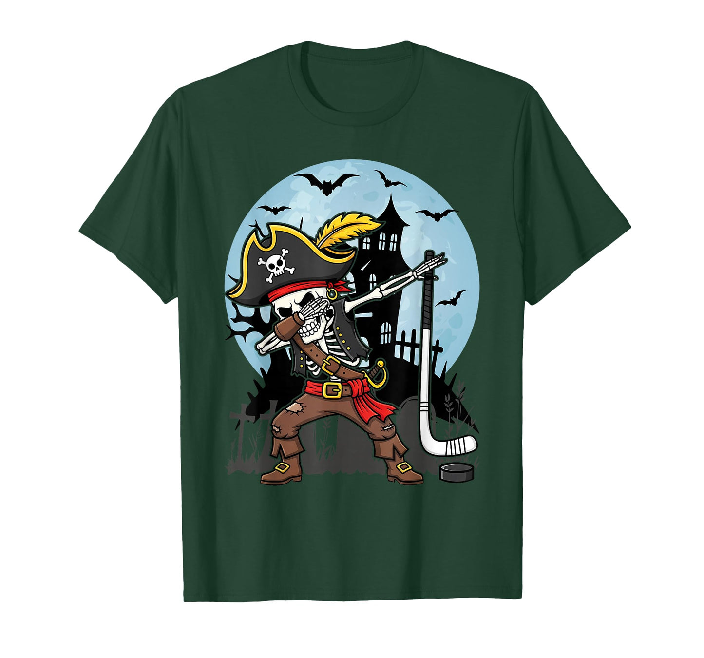 Dabbing Skeleton Pirate Hockey Lover Halloween Costume T-Shirt