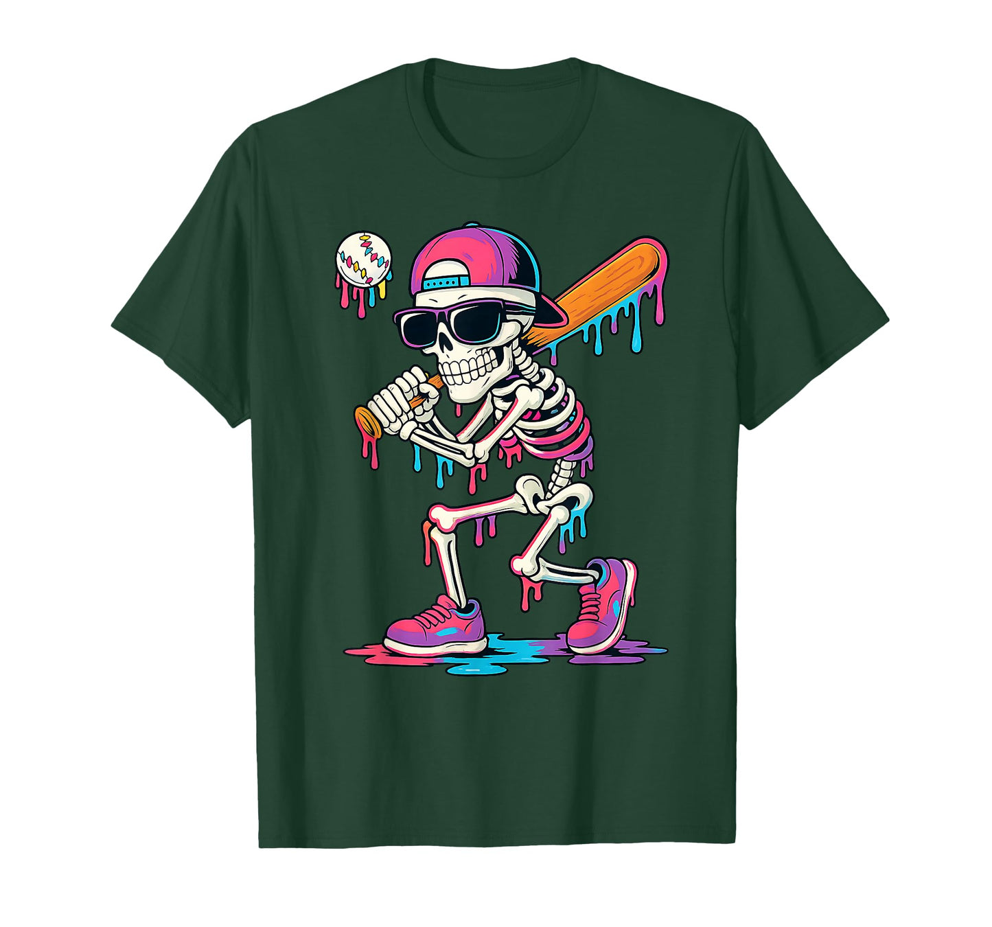 Baseball Skeleton Drip Baseball Ice Cream Drip Baseball Drip T-Shirt