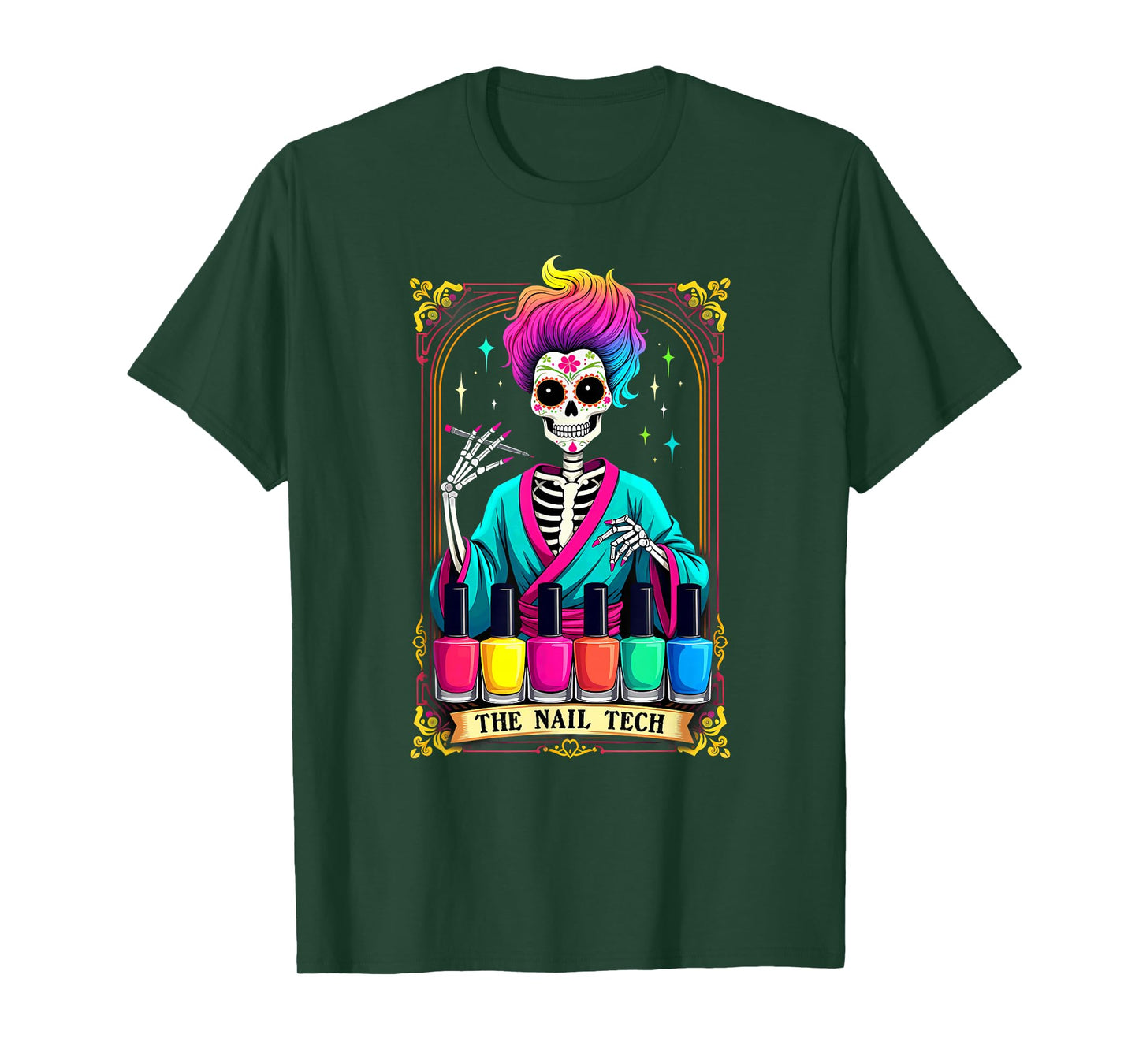 Tarot Card Nail Tech Skeleton Beautician Halloween T-Shirt