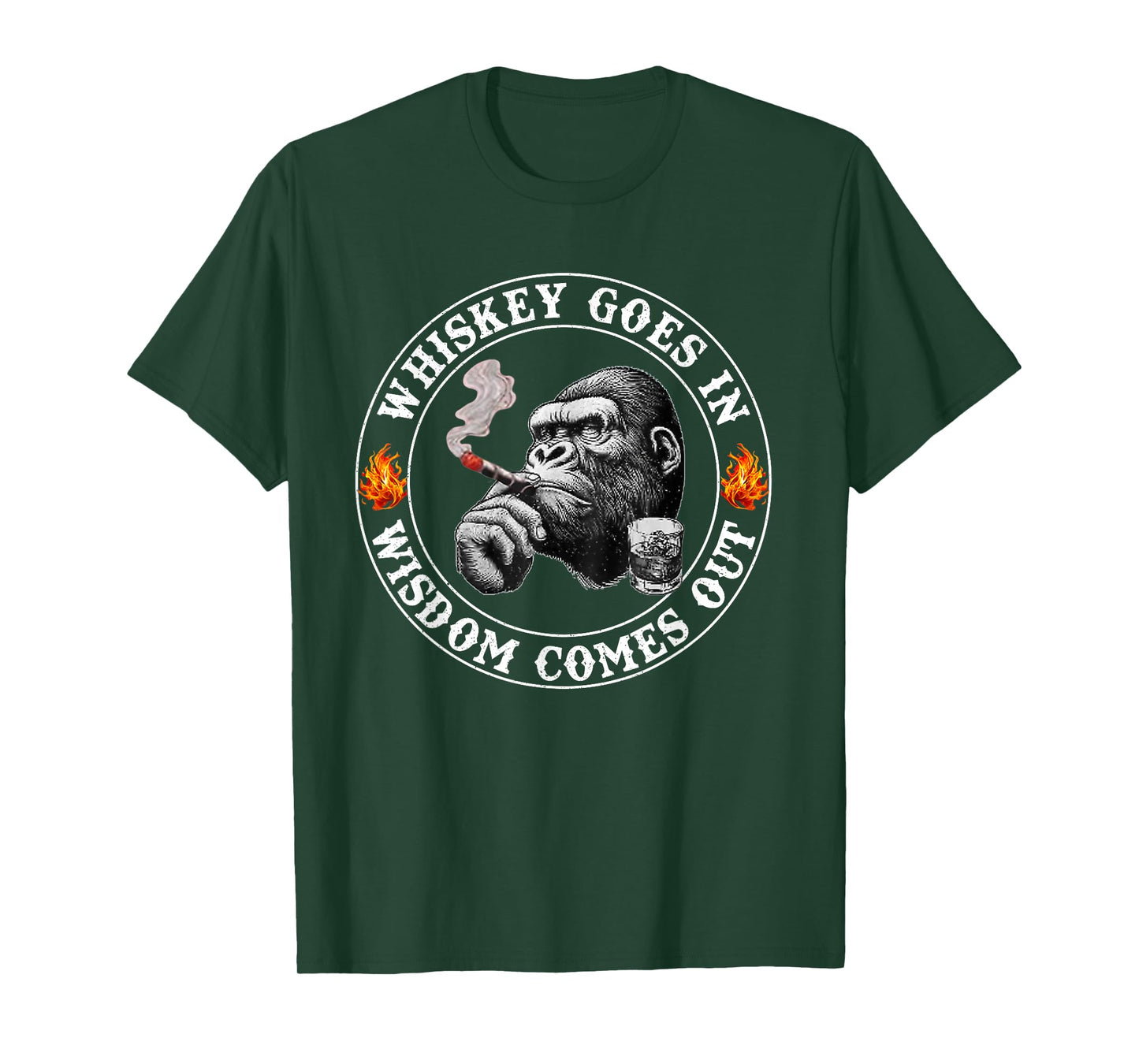 Whiskey Goes in Wisdom Comes Out Funny Monkey T-Shirt