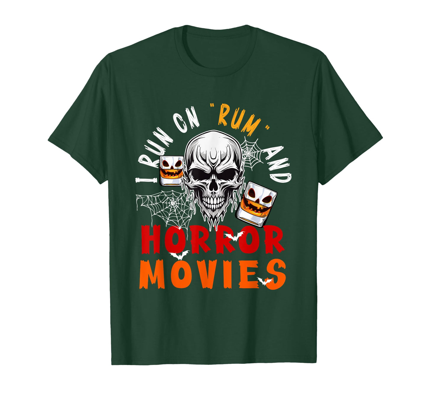 Running On Rum and Horror Movies Halloween Skull Drinker T-Shirt
