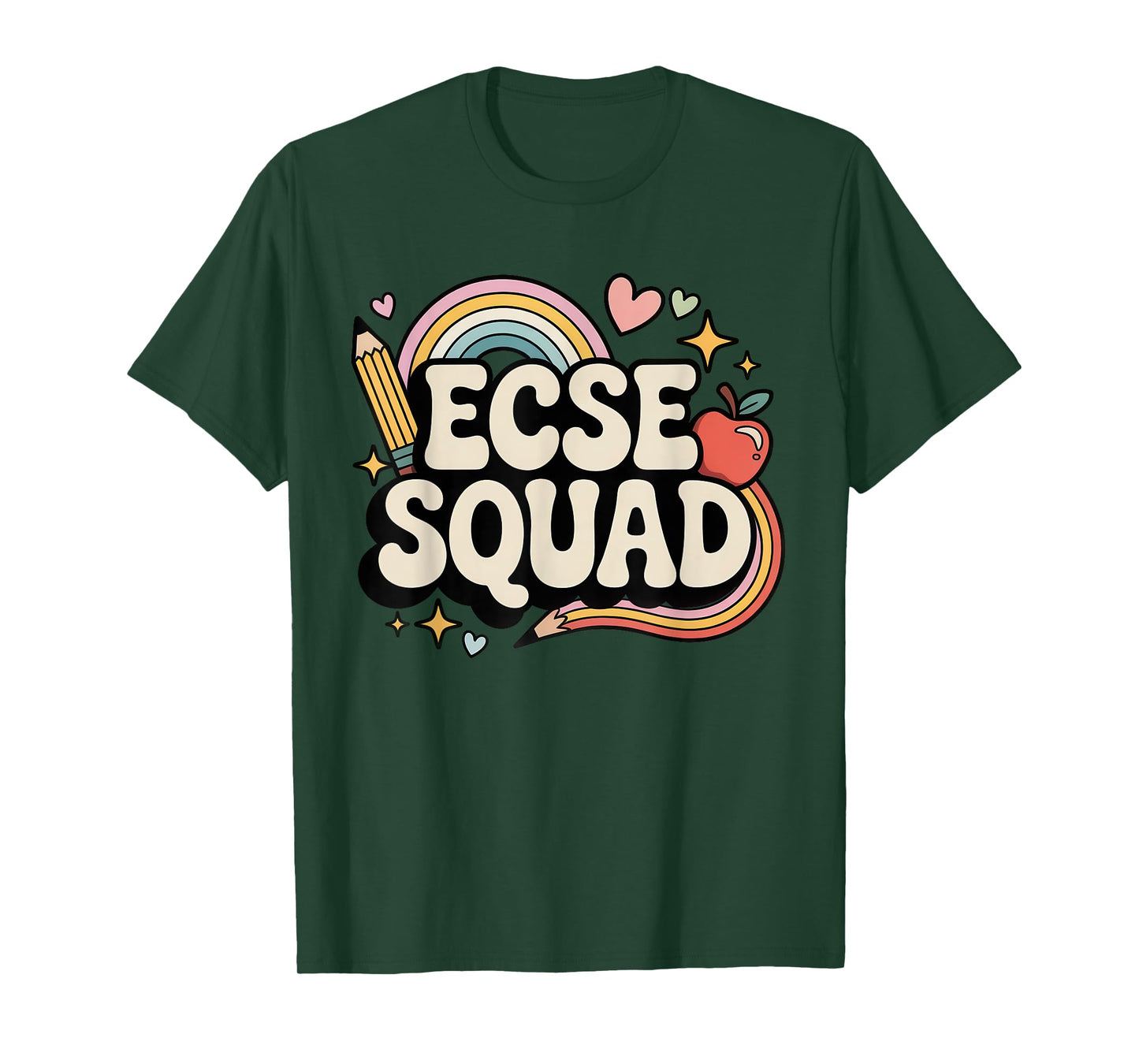 ECSE Squad Rainbow Pencil Apple Early Childhood Team T-Shirt