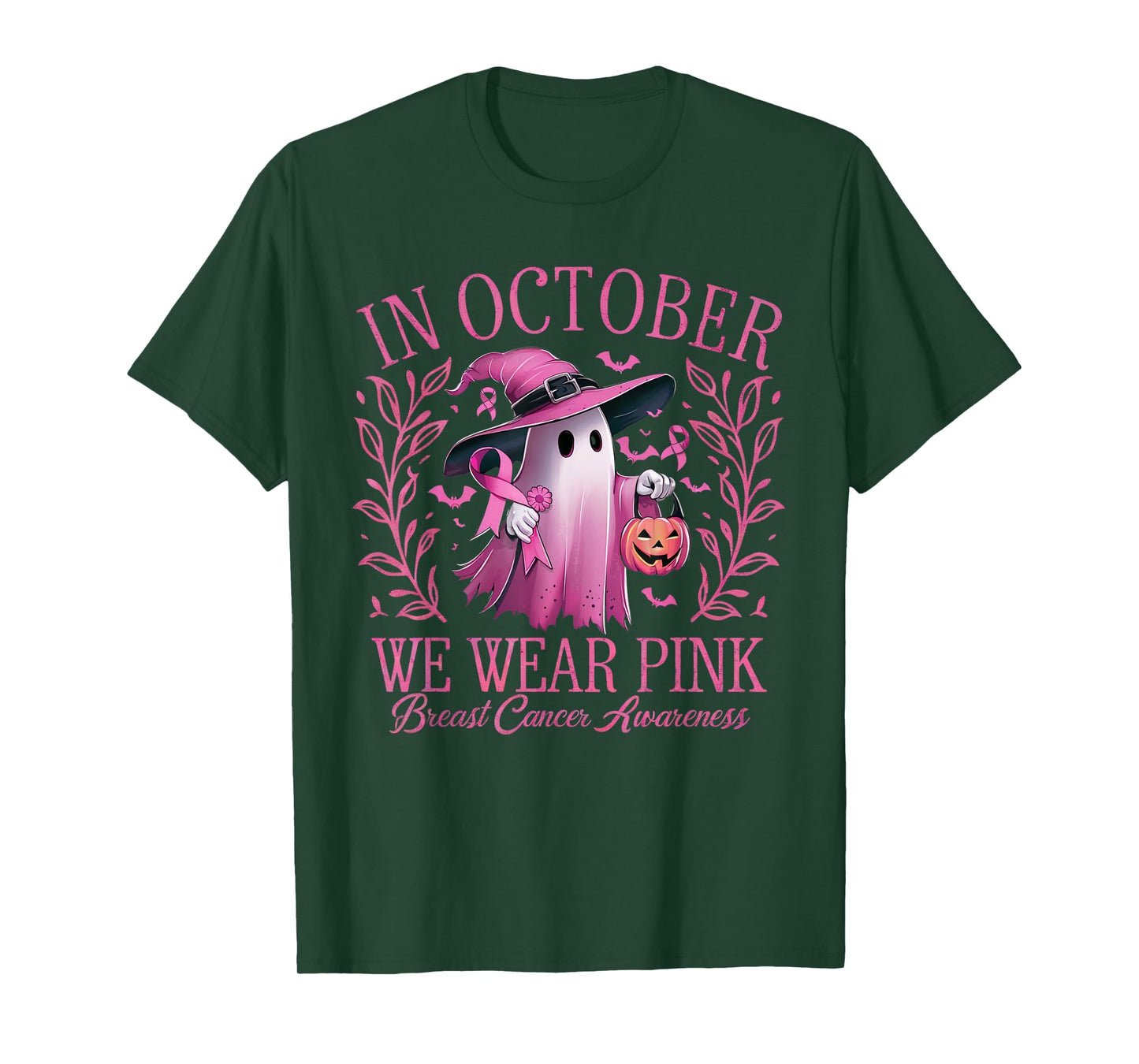 In October We Wear Pink Breast Cancer Awareness Halloween T-Shirt