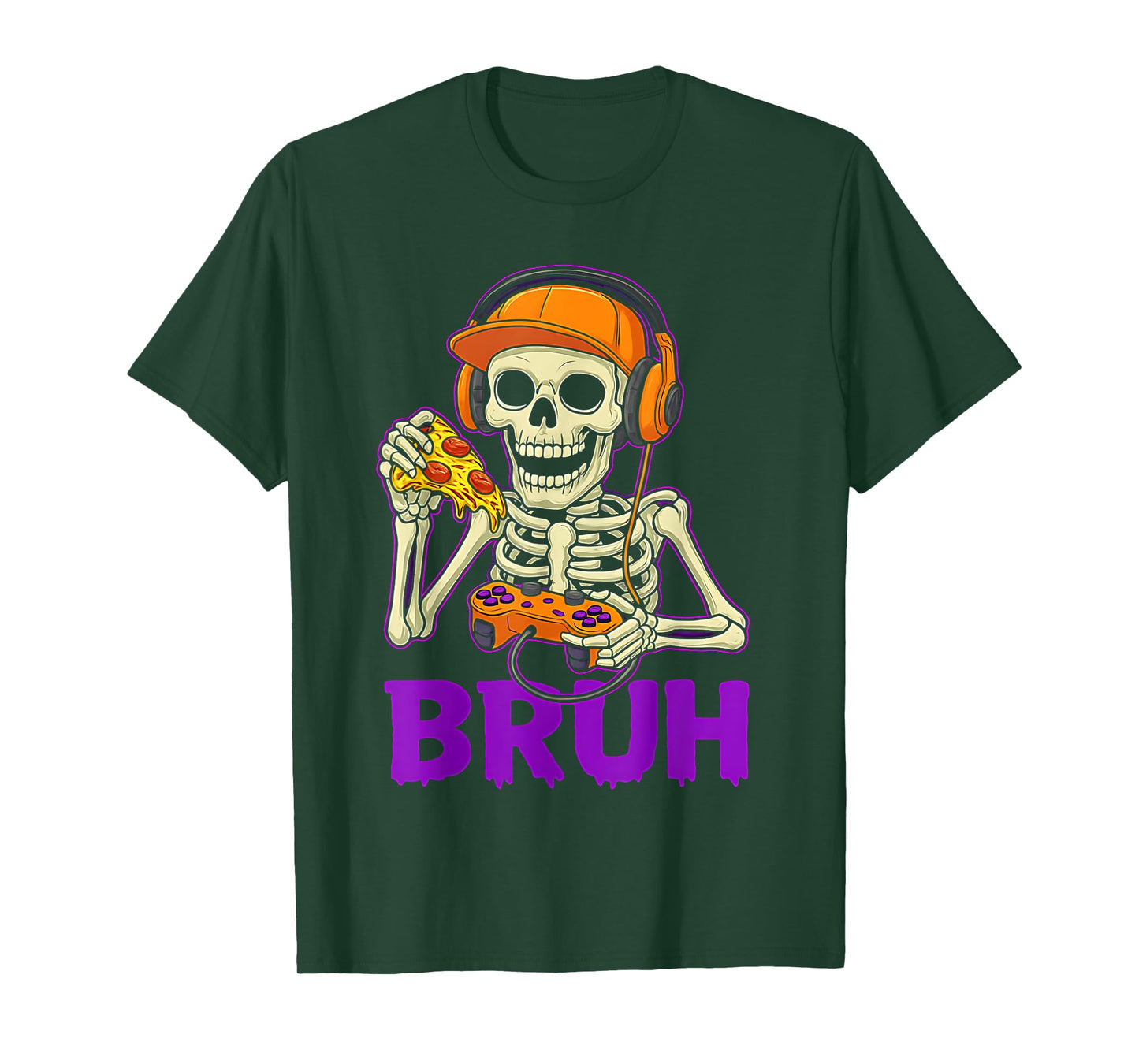 Halloween Skeleton Pizza Gamer Bruh Funny Video Gaming Boys T-Shirt
