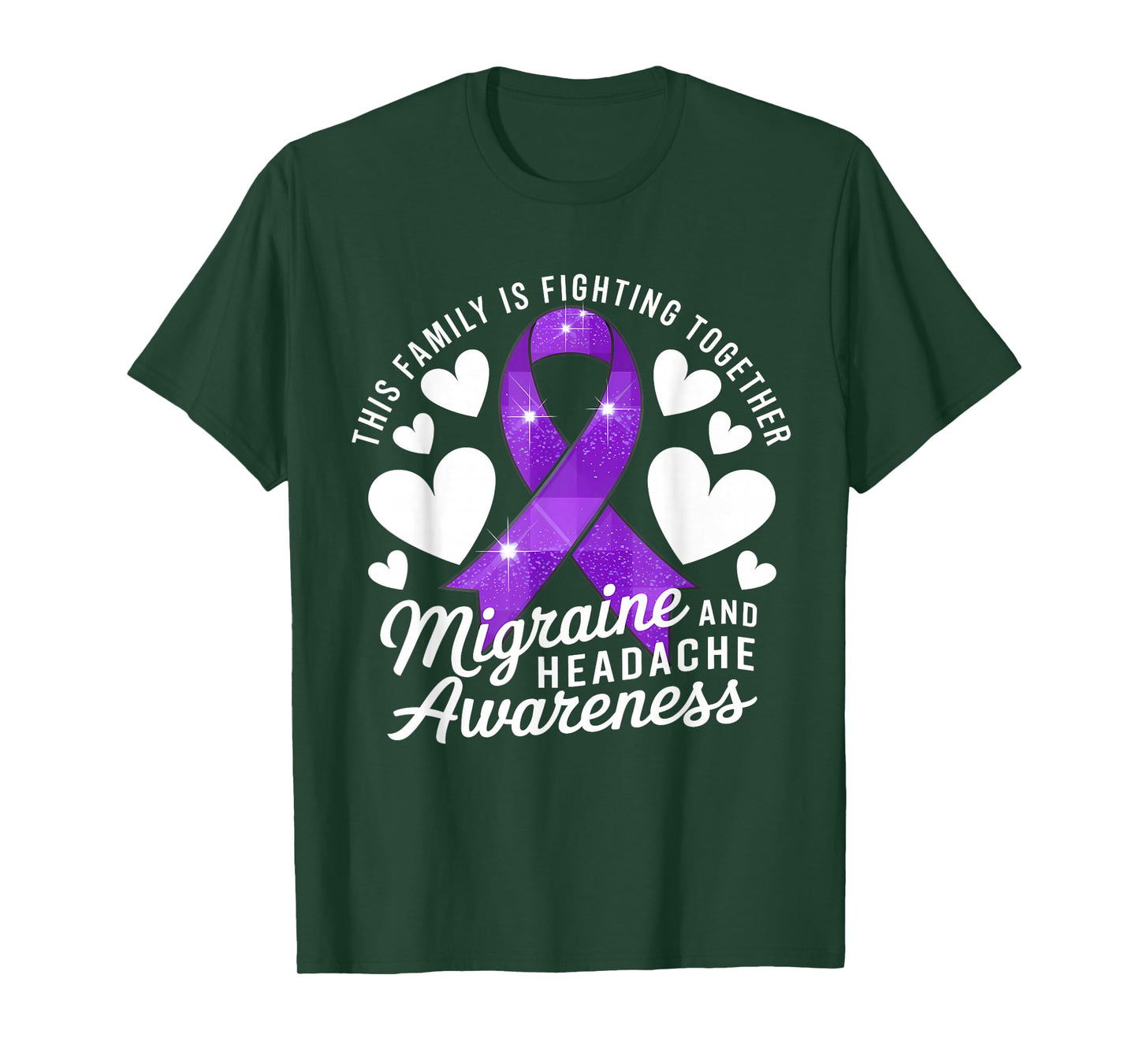 Migraine Headache Awareness Purple Ribbon Fighting Together T-Shirt