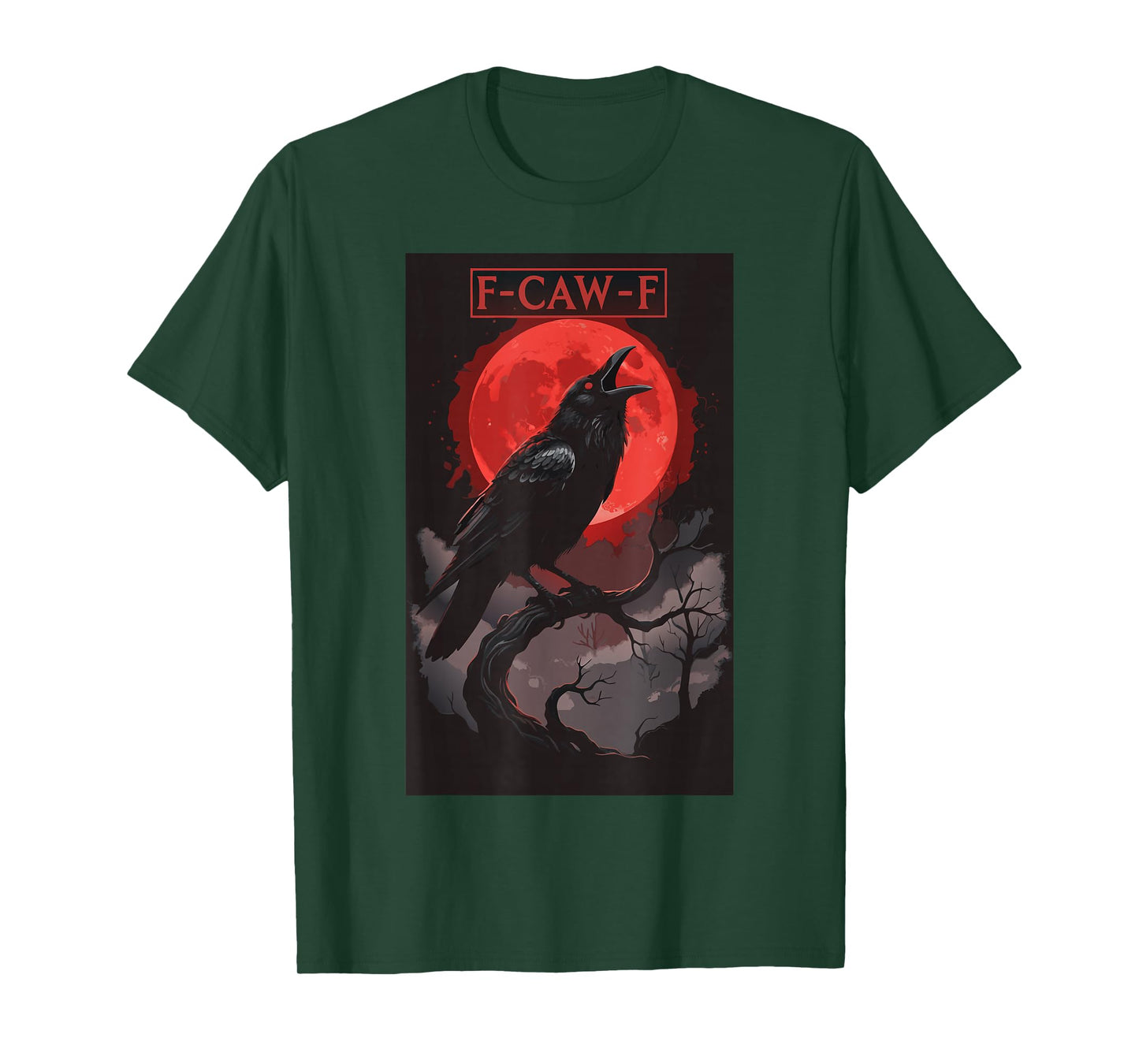 F-CAW-F Black Crow Screaming Blood Moon Gothic Raven T-Shirt