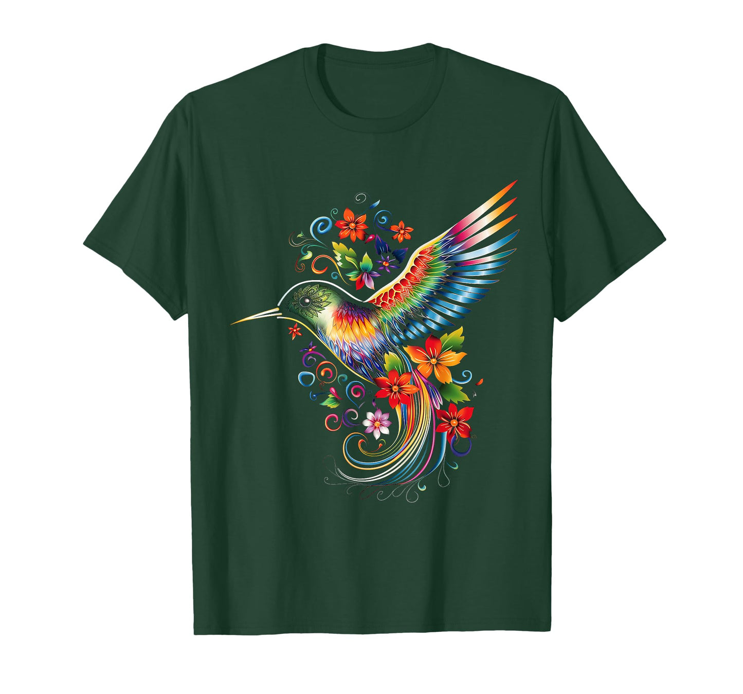 Hummingbird Art Animal Flowers Colorful Bird Hummindgbird T-Shirt