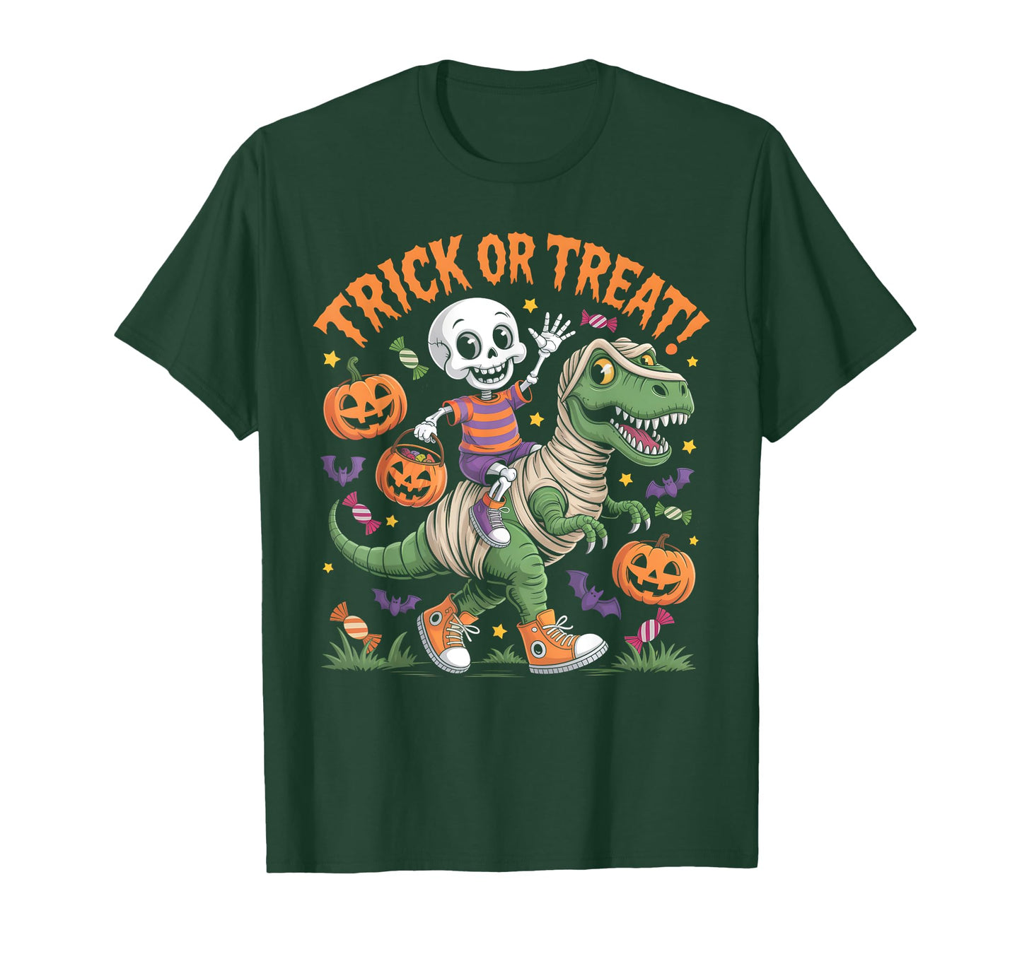 Cute Dino Halloween Skeleton Riding Mummy Dinosaur Rex Kids T-Shirt
