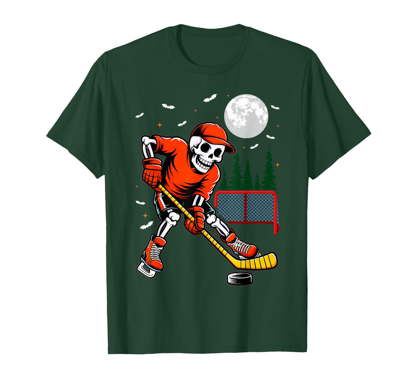 Skeleton Ice Hockey Halloween Boys Funny T-Shirt