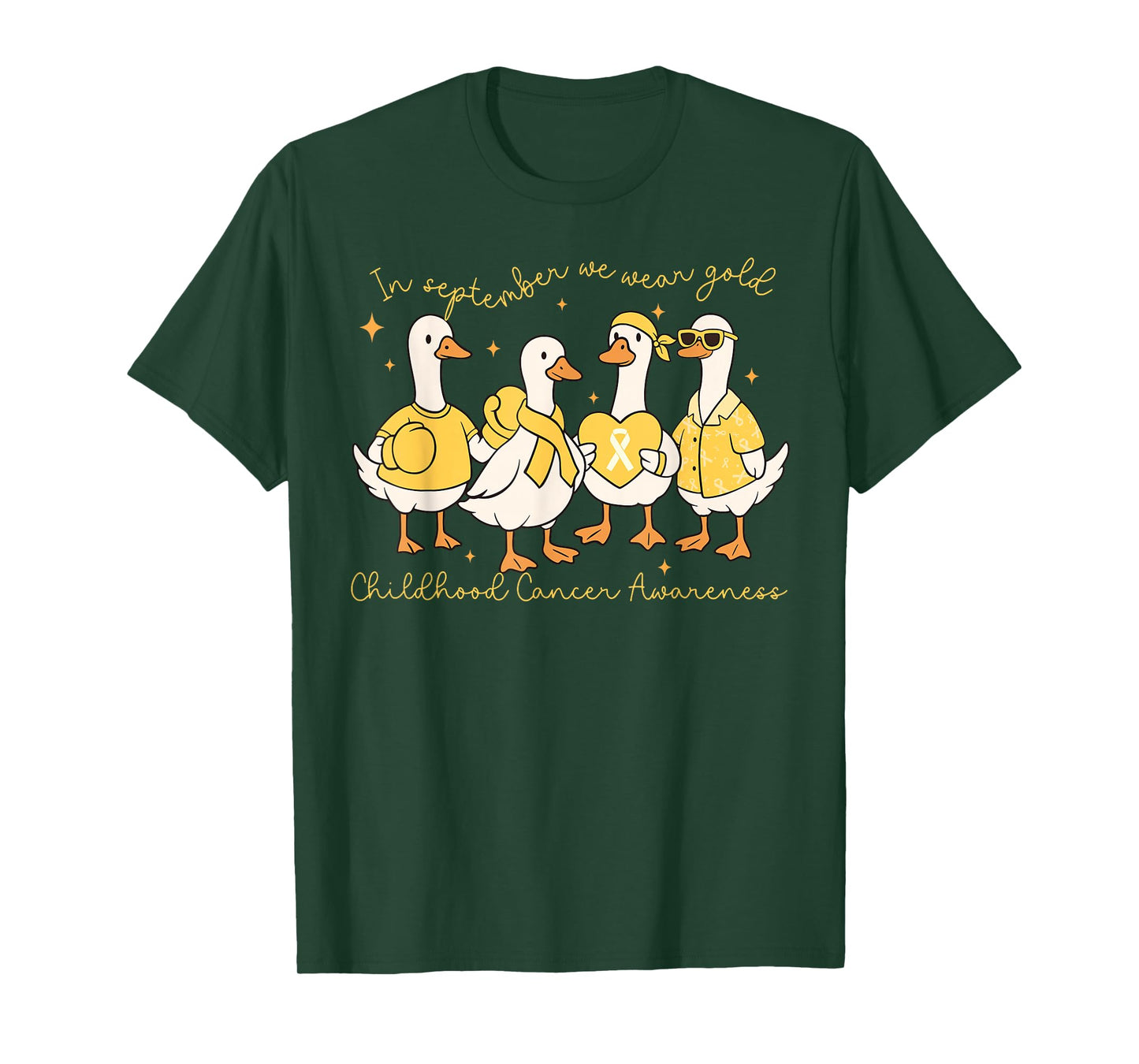 in September We Wear Gold Childhood Cancer Awareness Goose T-Shirt
