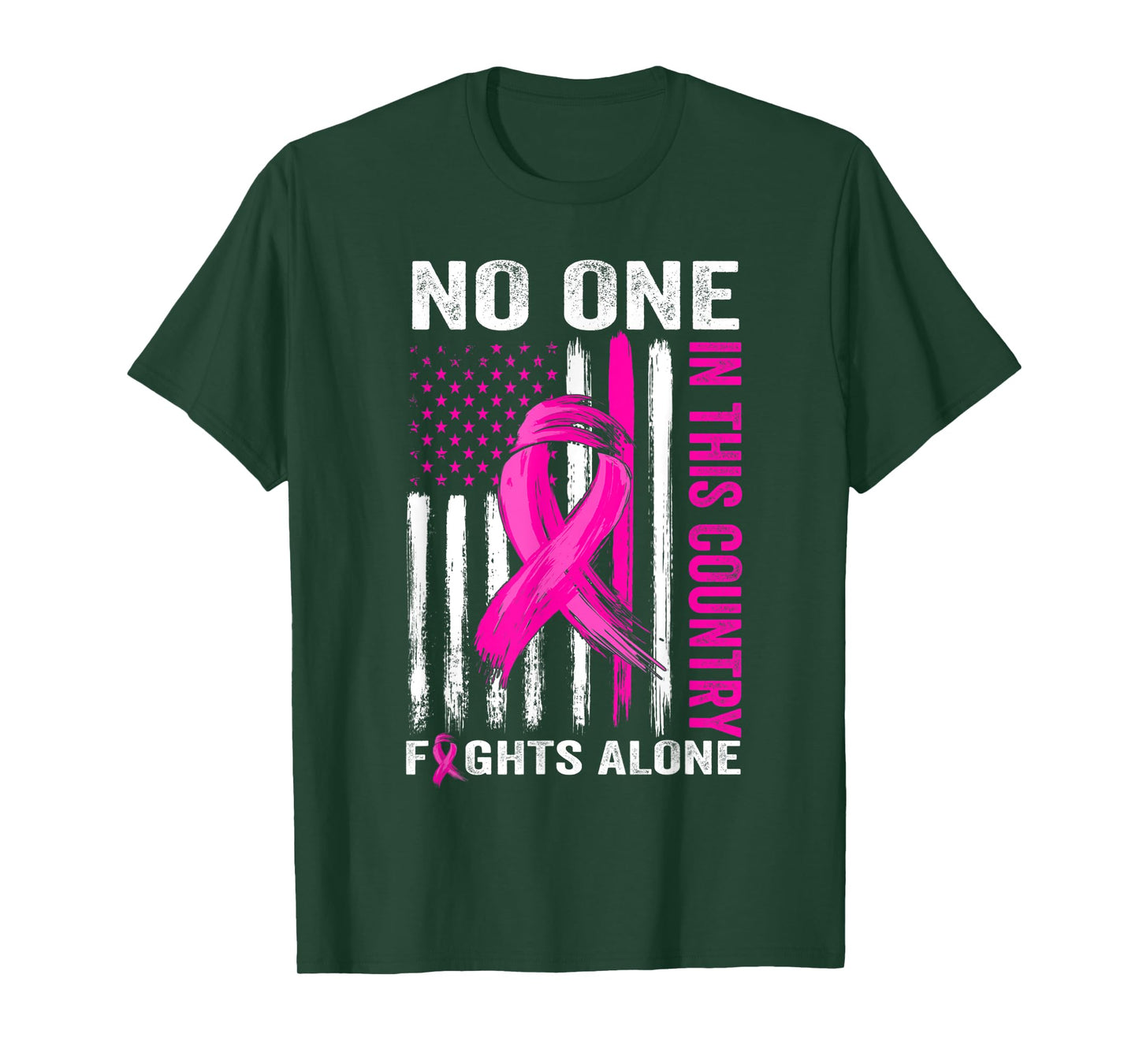 No One Fight Alone Breast Cancer Warrior US Flag Pink Ribbon T-Shirt