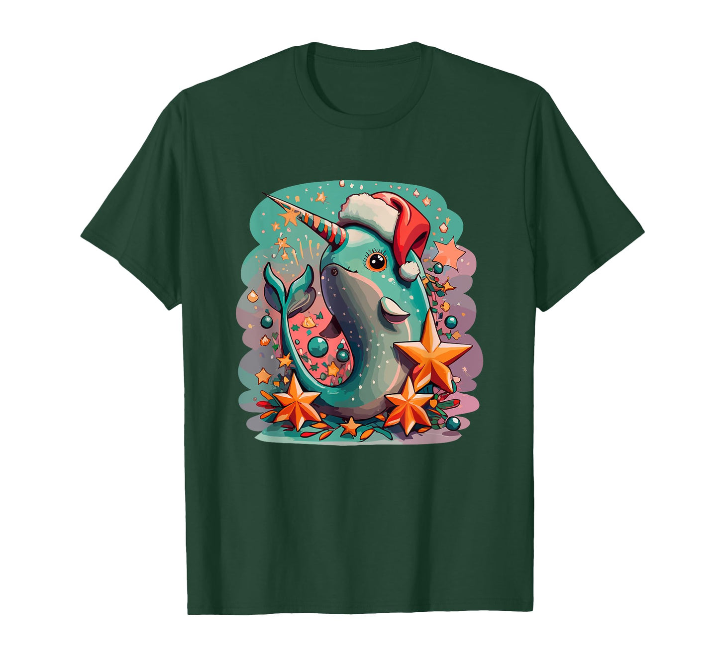Cute Baby Narwhal Santa Hat Christmas Girls Women Boys Kids T-Shirt