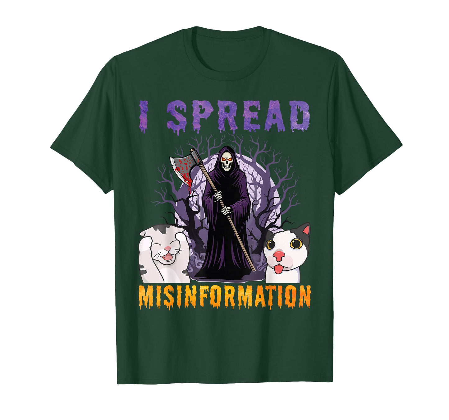 I Spread Misinformation Grim Reaper Cats Funny Dark Meme T-Shirt