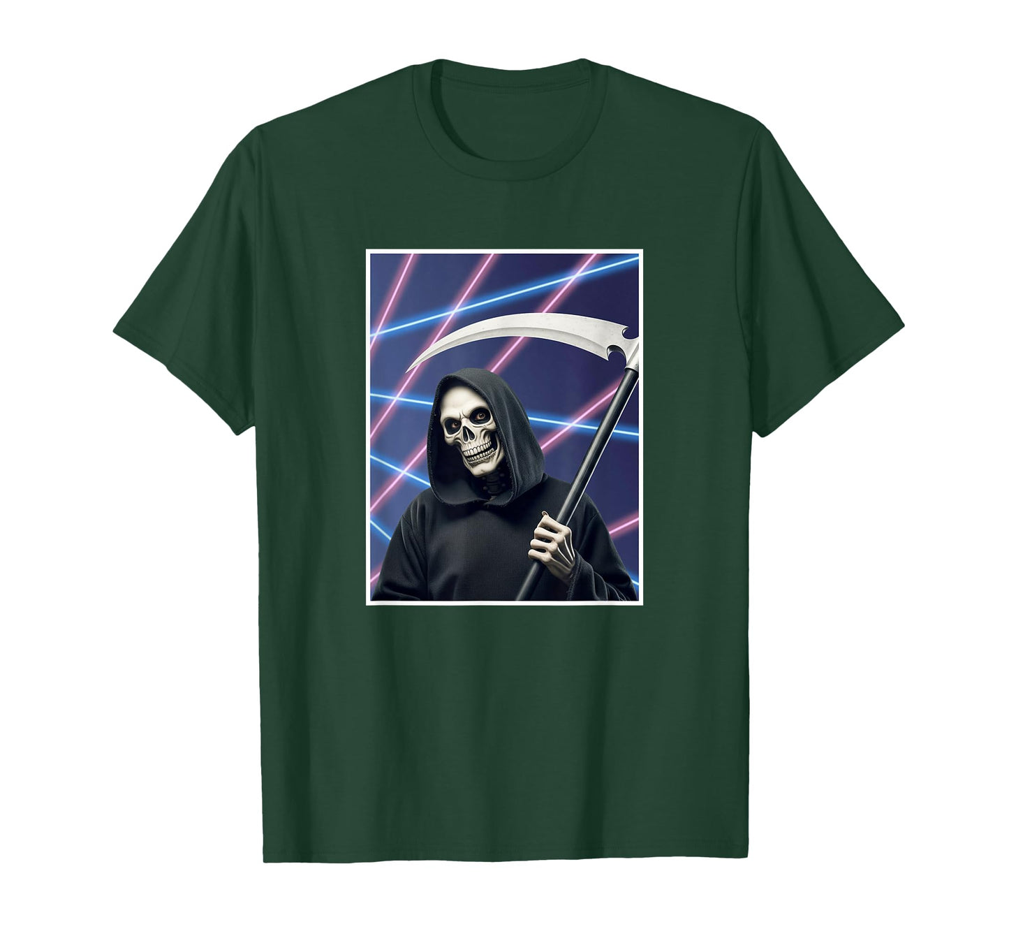 Grim Reaper 80s 90s School Photo Laser Background Halloween T-Shirt