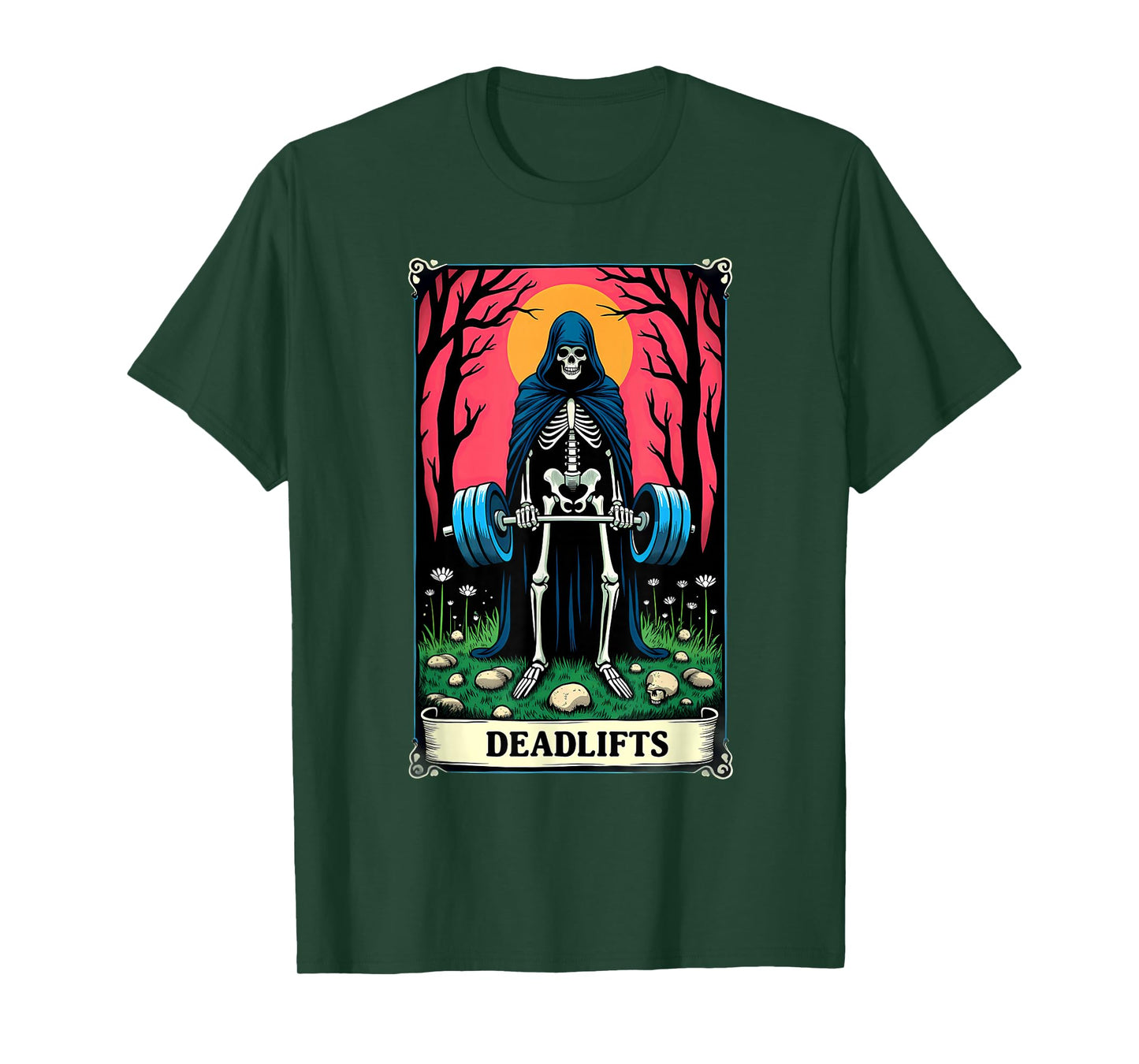 Gothic Tarot Card Skeleton Deadlifts Weightlifiting T-Shirt