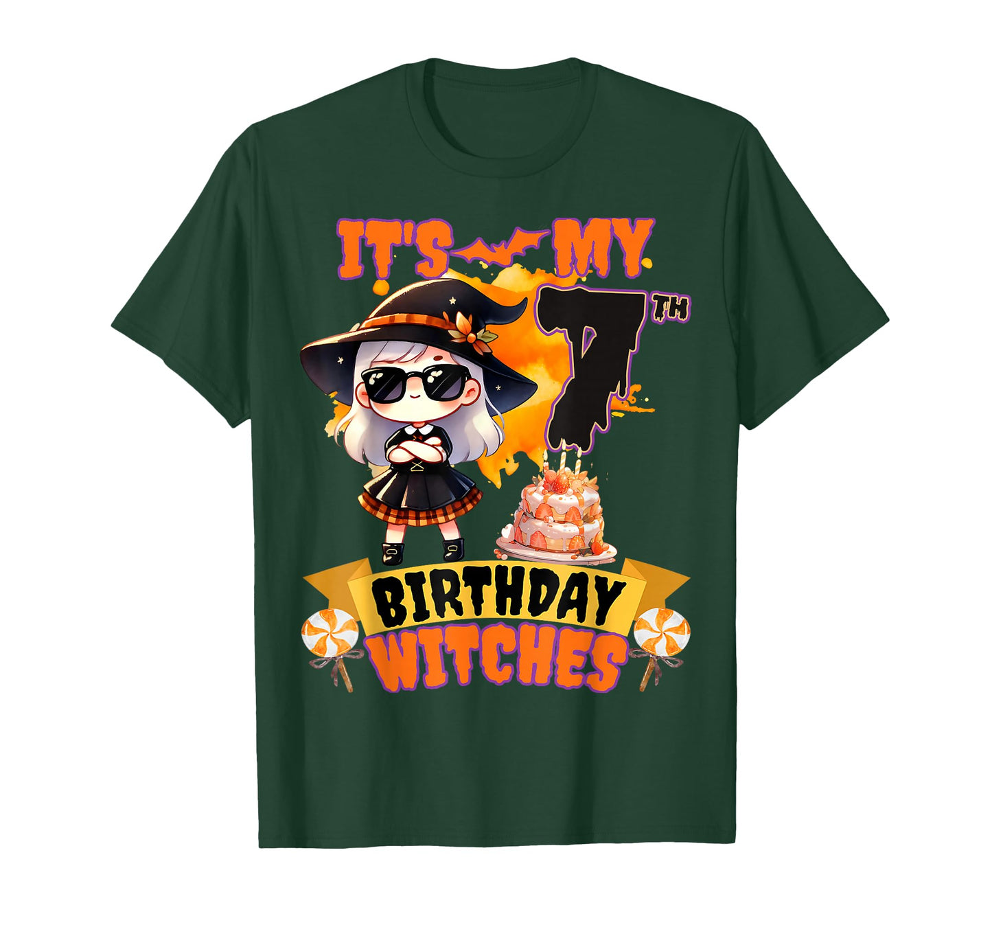 Kids 7th Birthday Cute Witch 7 Years Old Bday Party Girls T-Shirt