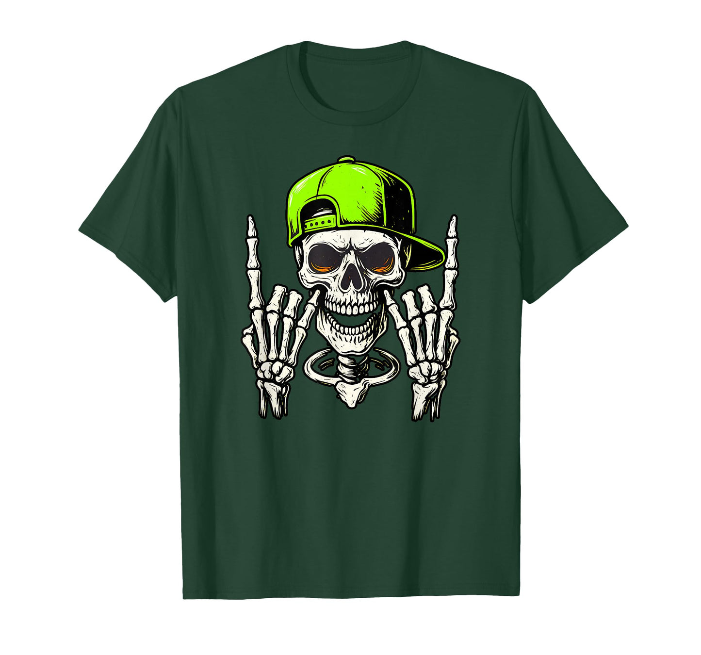 Rocker Skeleton with Cap Cool Halloween Punk Rock Men Boys T-Shirt