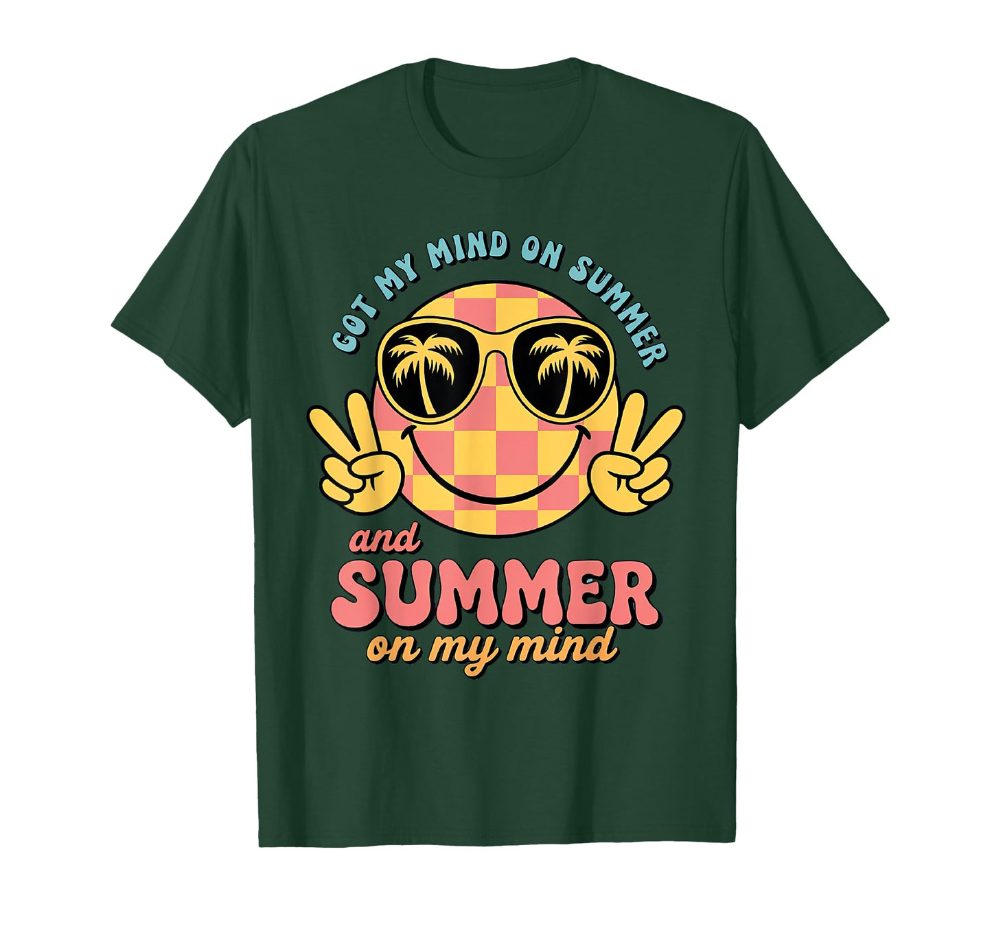 Groovy Happy Face Summer Vibes Got My Mind On Summer Teacher T-Shirt