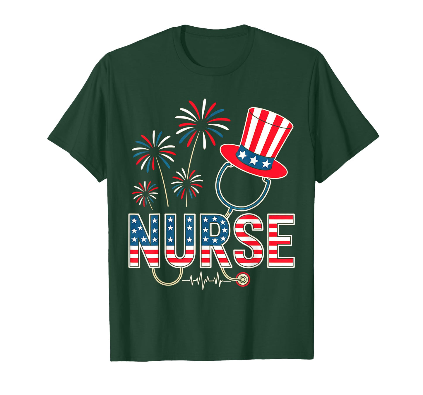 Patriotic Nurse USA Flag Fireworks 4th of July women Nurse T-Shirt