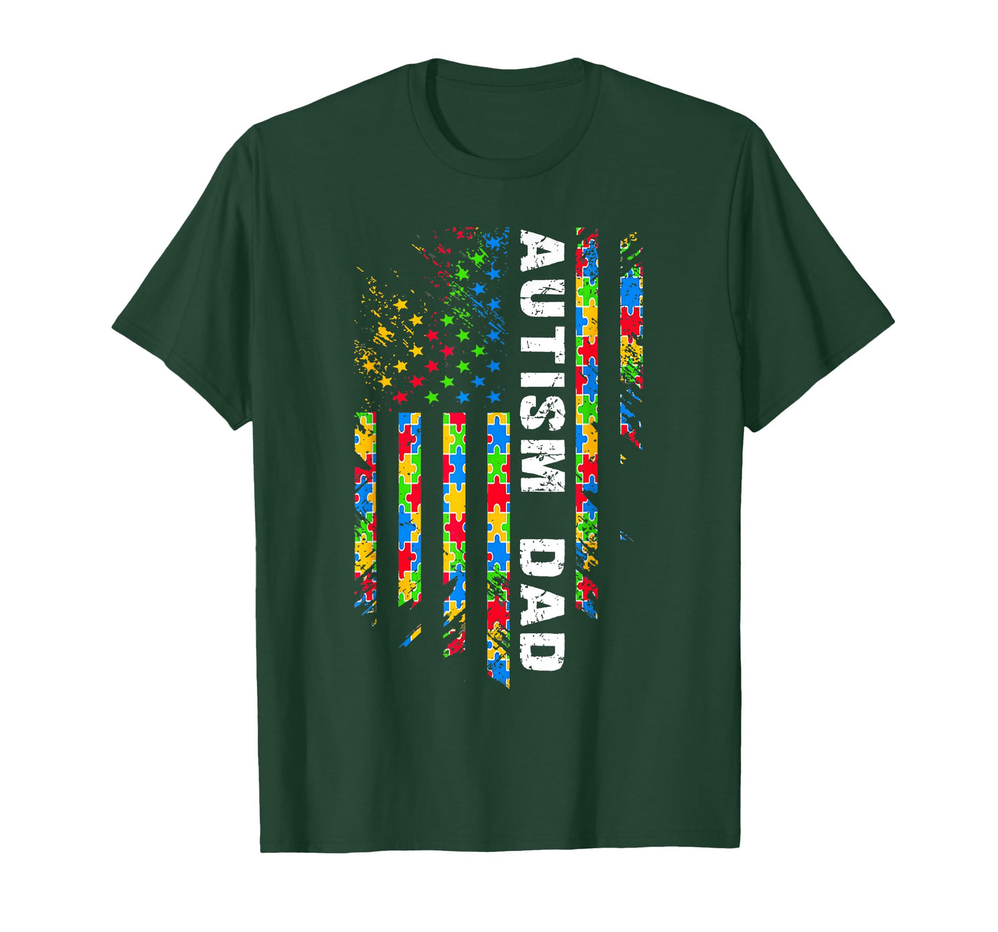 Autism Dad Awareness American Flag USA Men Women Kids T-Shirt