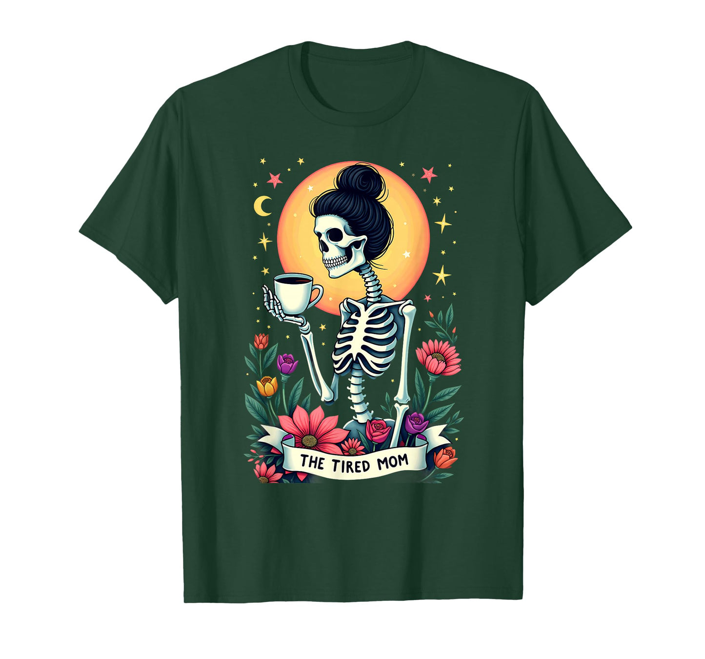 Gothic Tarot Card Skeleton Coffee The Tired Mom T-Shirt