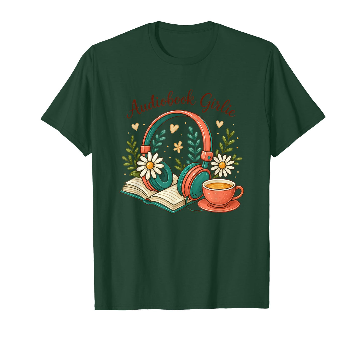 Audiobook Girlie Headphones Book Tea Love T-Shirt