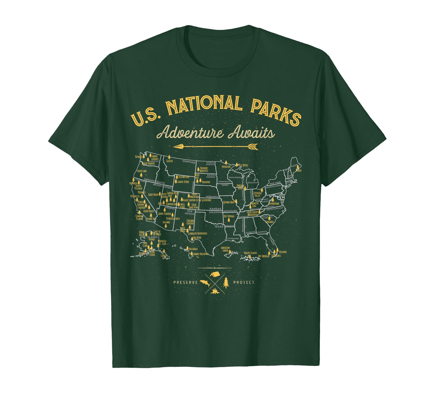 62 National Parks Map Gifts US Park Vintage Camping Hiking T-Shirt