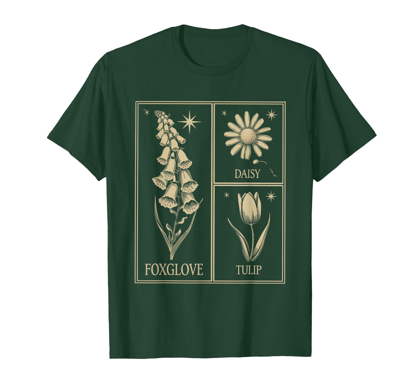 Foxglove Daisy Tulip Wildflower Garden Harmony Design T-Shirt