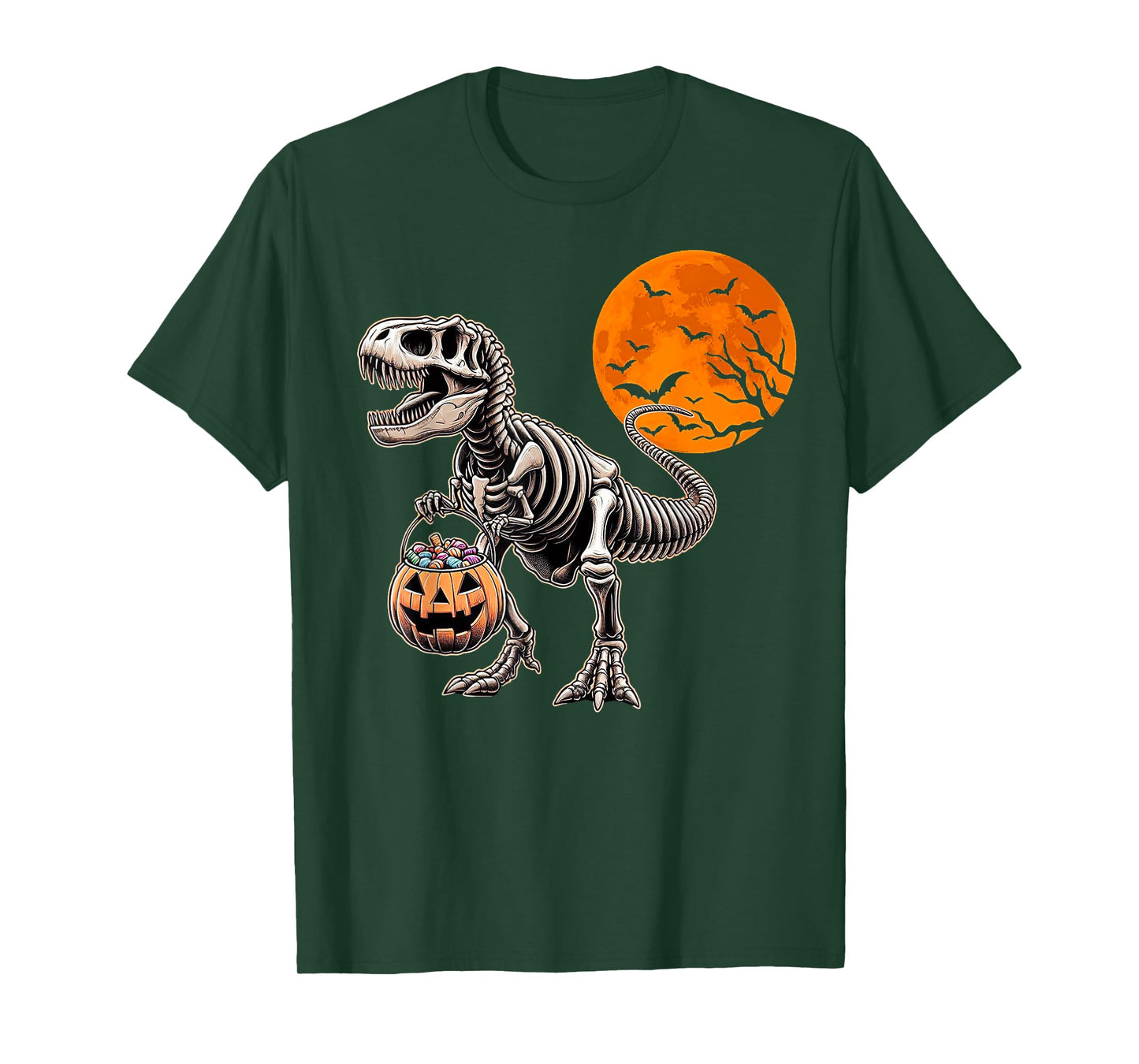Halloween Boys Dinosaur Skeleton T rex Scary Pumpkin Moon T-Shirt