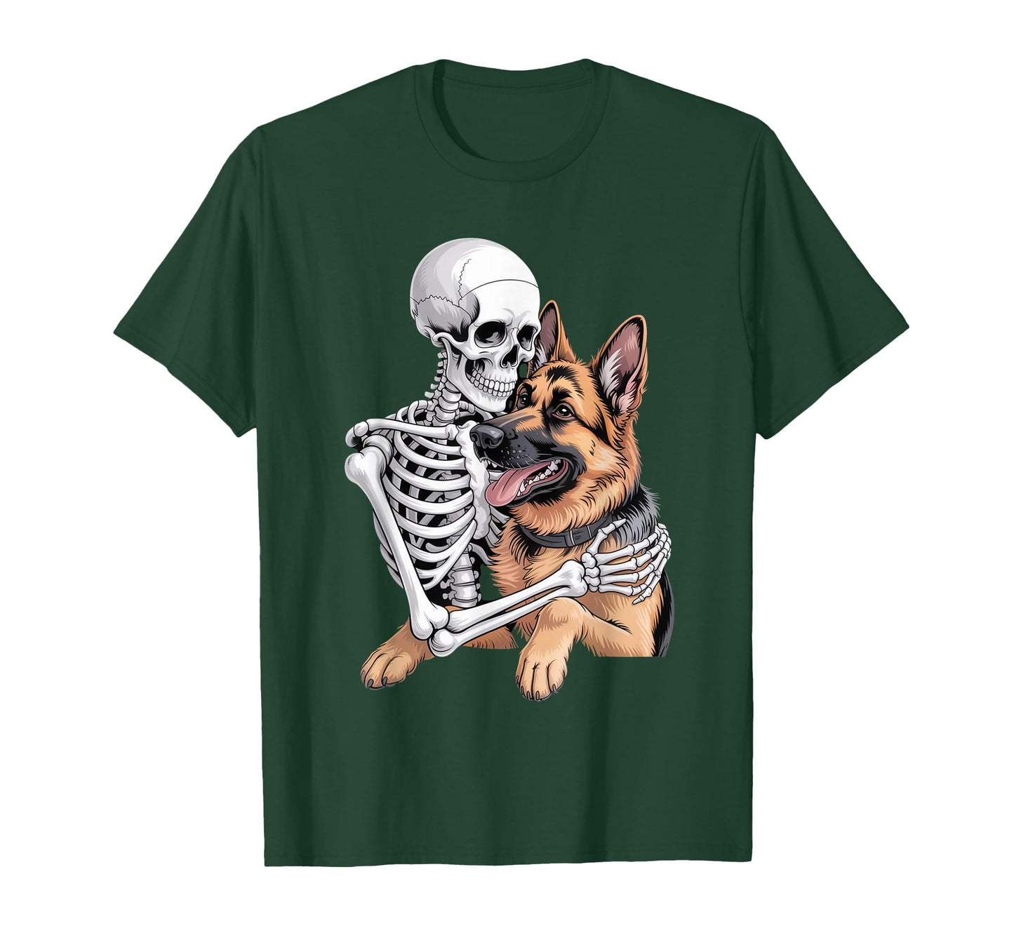Skeleton Hugging Dog Creepy Cute Halloween T-Shirt