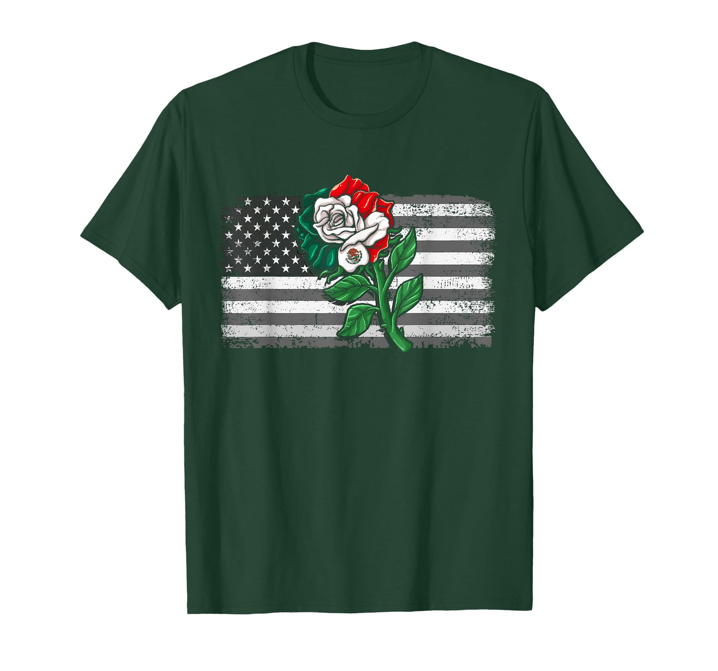 Mexico Tshirt US Flag Mexican Flag American Flag Rose T-Shirt