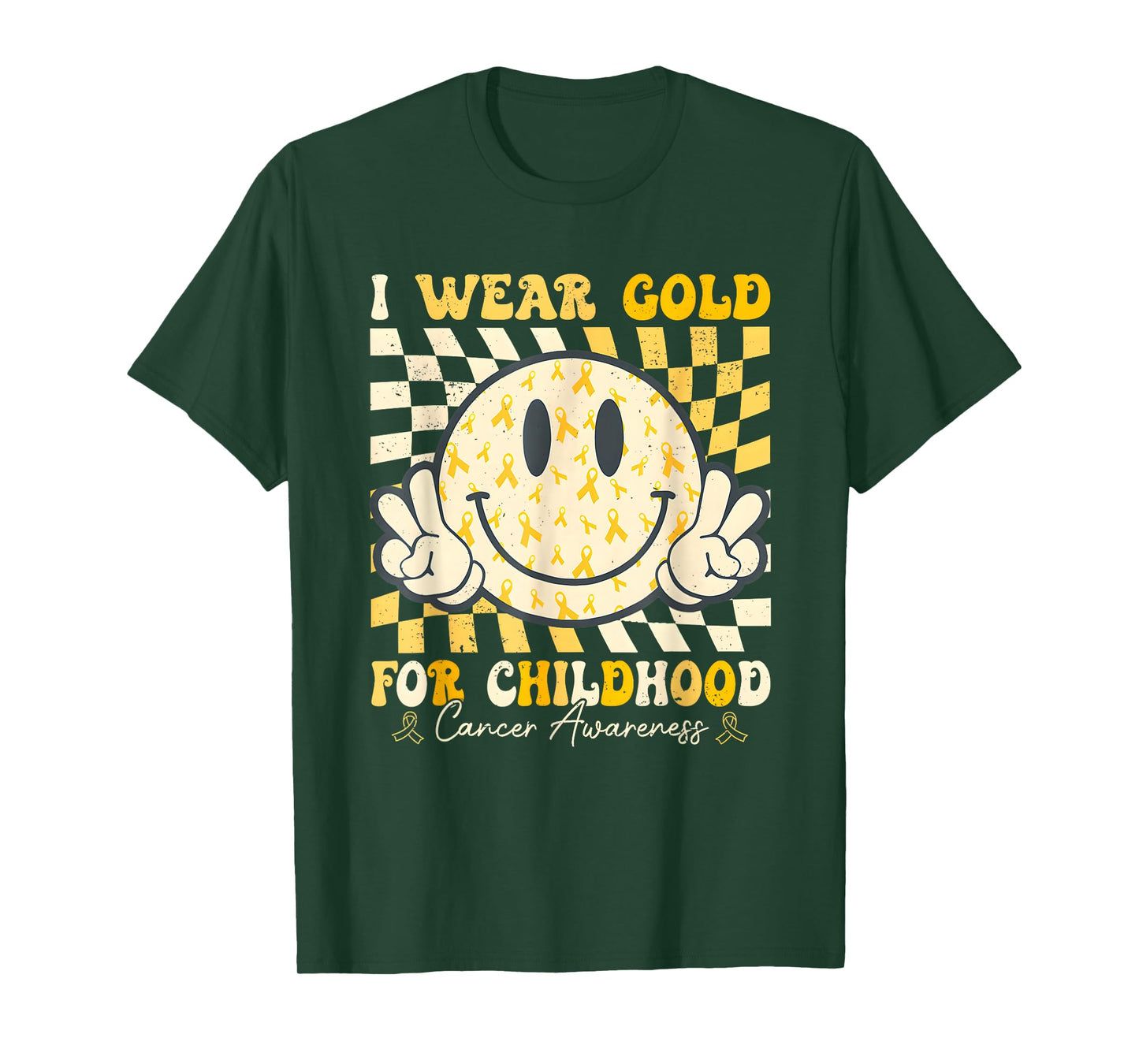 Groovy I Wear Gold for Childhood Cancer Awareness Ribbon T-Shirt