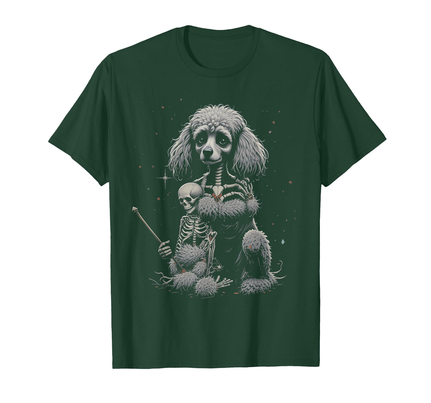 Skeleton Hugging Poodle Halloween Lover Mom Dad T-Shirt