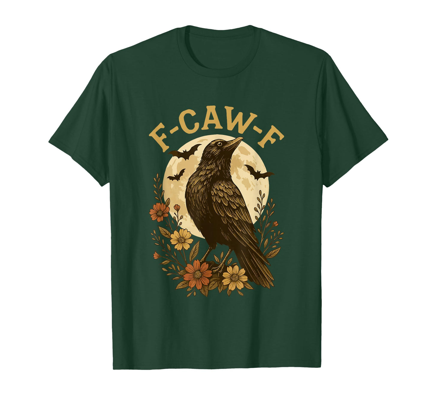 Black Crow F-Caw-F Raven Bird Saying Graphic Retro Floral T-Shirt