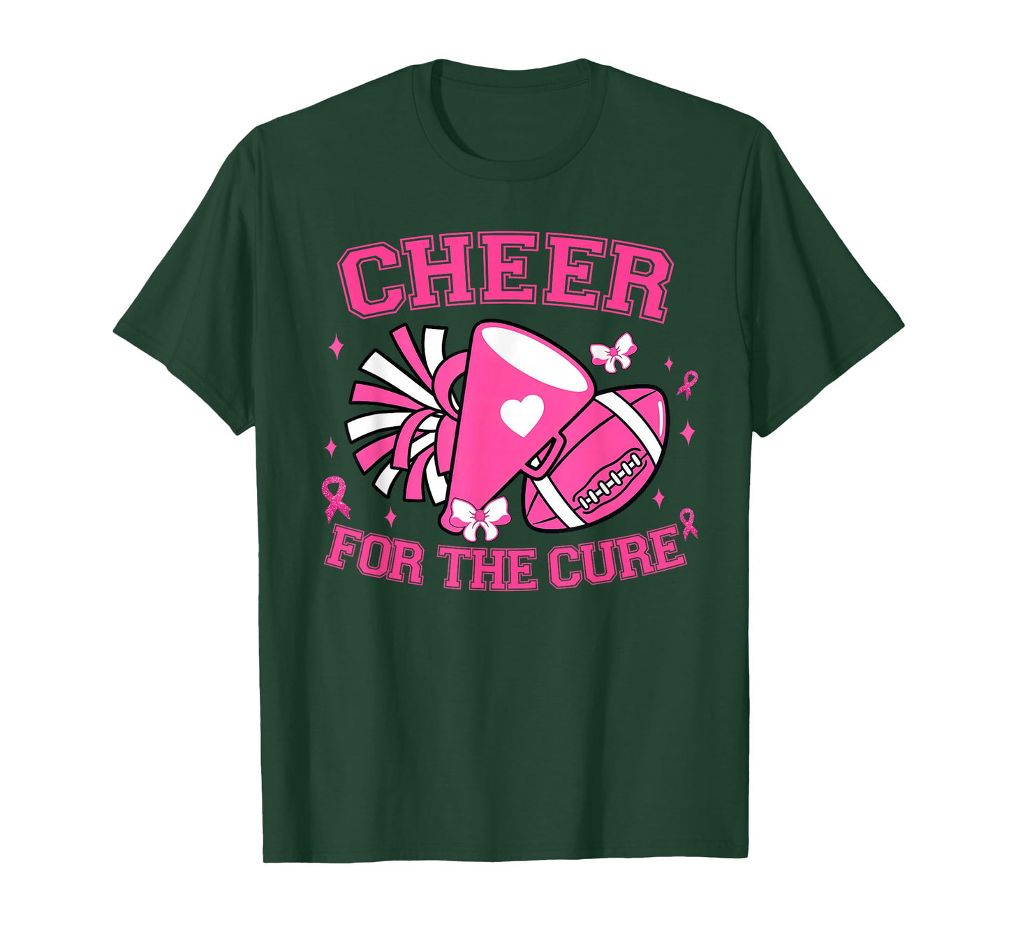 Cheer For The Cure Cheer Pink Ribbon Football Women Girls T-Shirt