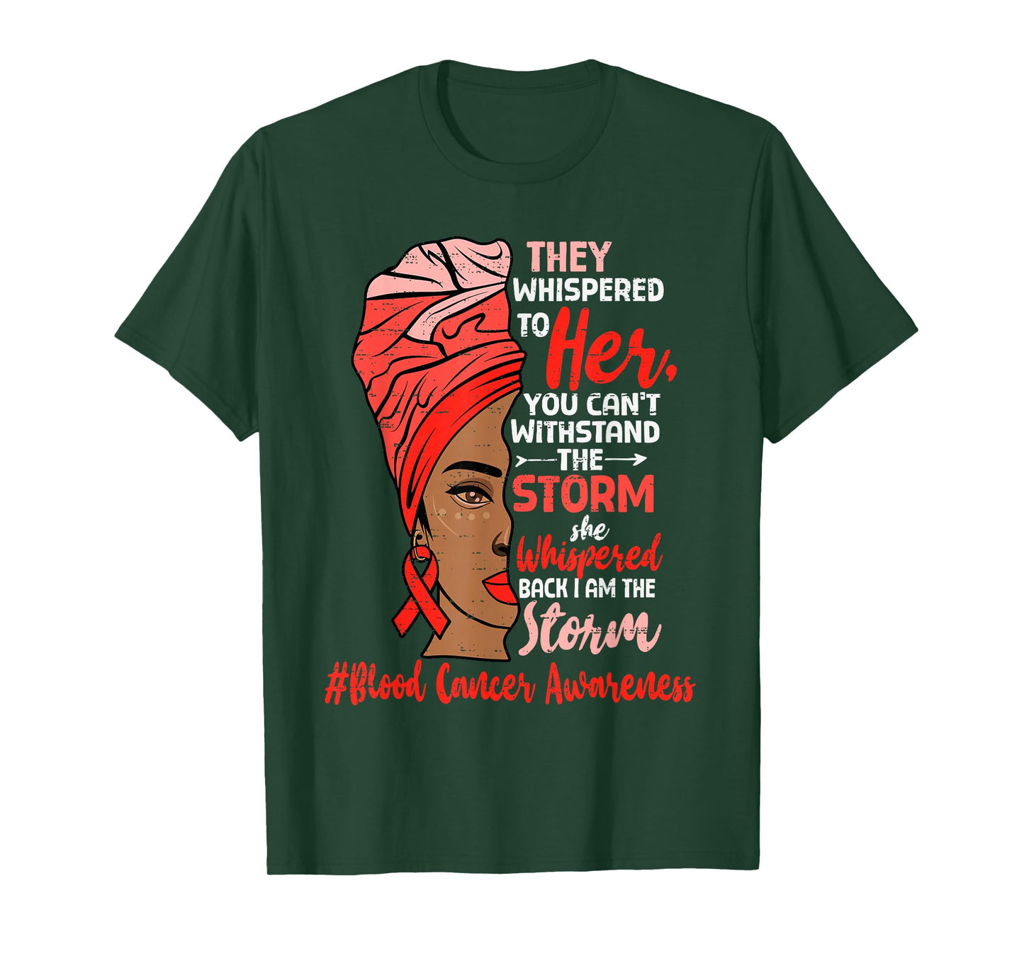 Motivational Blood Cancer Awareness Black Women Ribbon Red T-Shirt