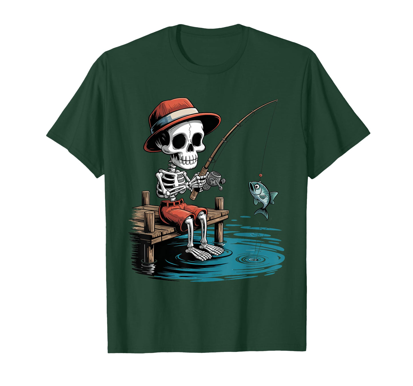 Funny Fisherman Skeleton Fishing Halloween Costume Men Women T-Shirt