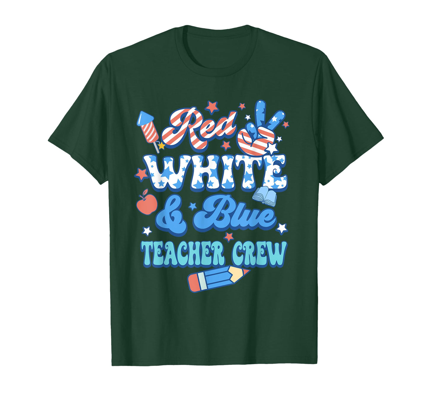 Groovy Red White Blue Teacher Crew 4th Of July T-Shirt