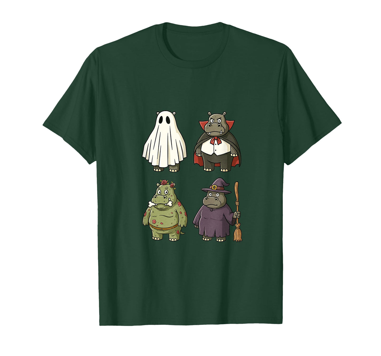 Funny Hippo Ghost Witch Zombie Halloween T-Shirt
