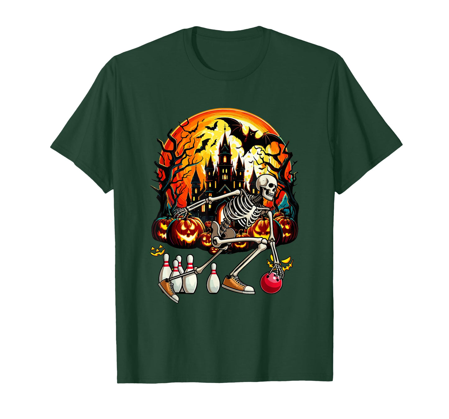 Bowling Player Sports Lover Costume Halloween Skeleton T-Shirt