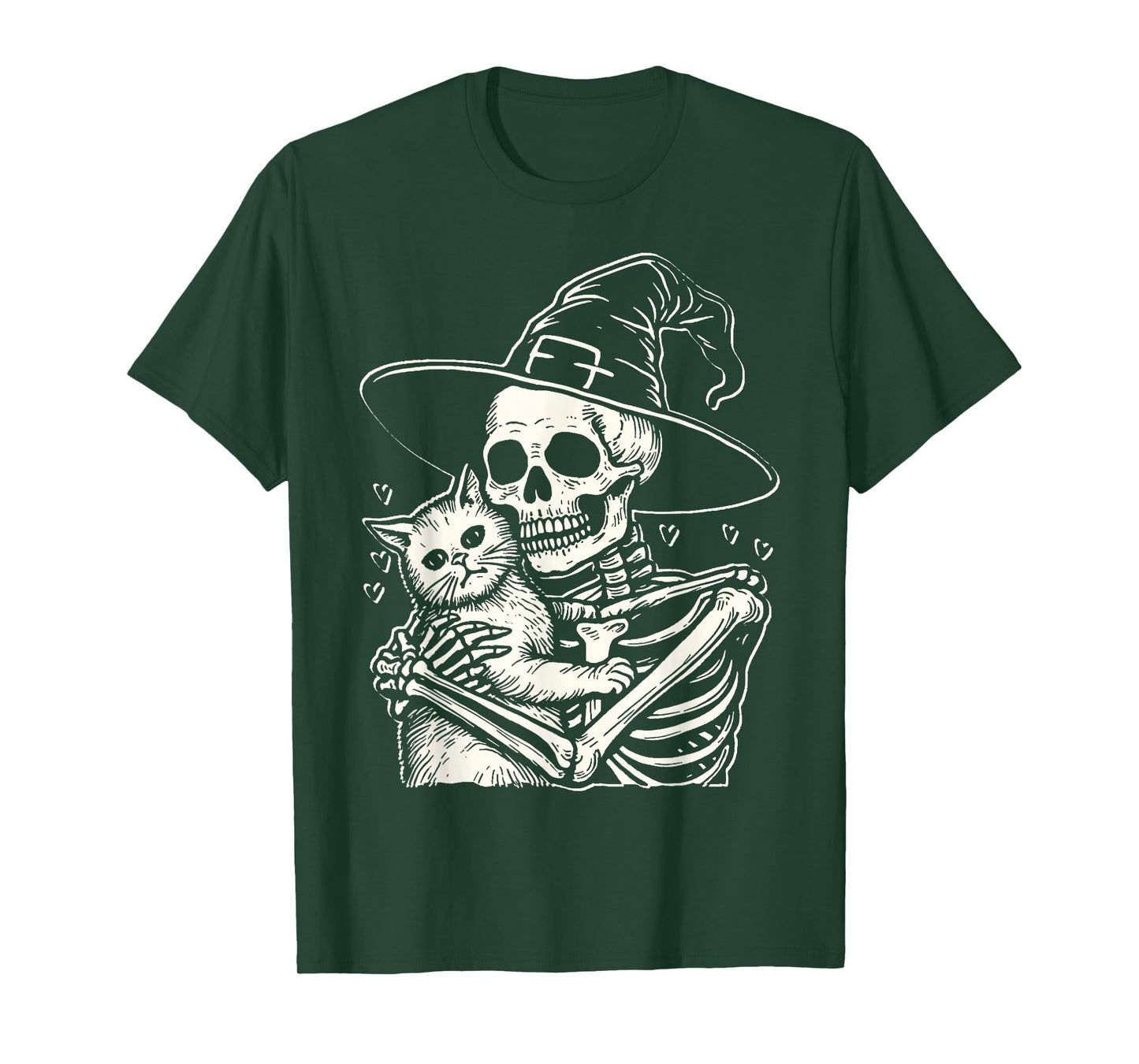 Skeleton Hugging Cat Halloween Cat Lover Skeleton Witch T-Shirt