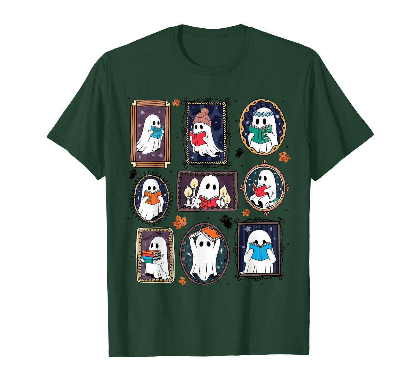 Ghost Reading Book Nerds Portrait Frame Picture Halloween T-Shirt