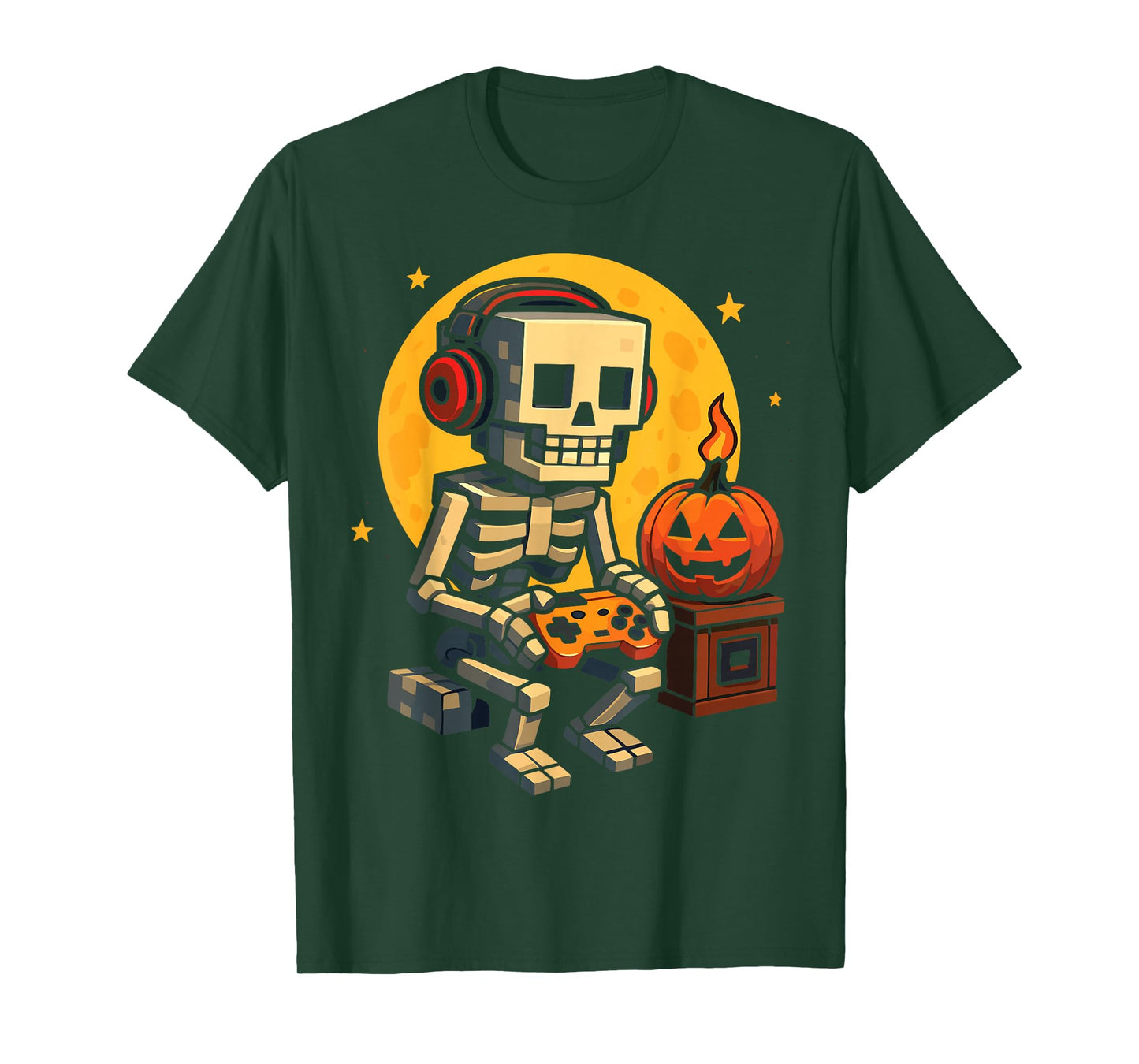 Halloween Skeleton Gamer Pixel Video Gaming Boys Men Kids T-Shirt