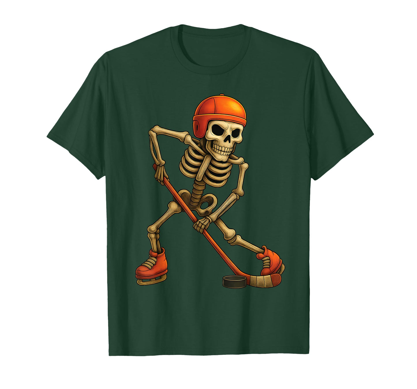 Skeleton Playing ice Hockey Player Halloween Costume Boys T-Shirt