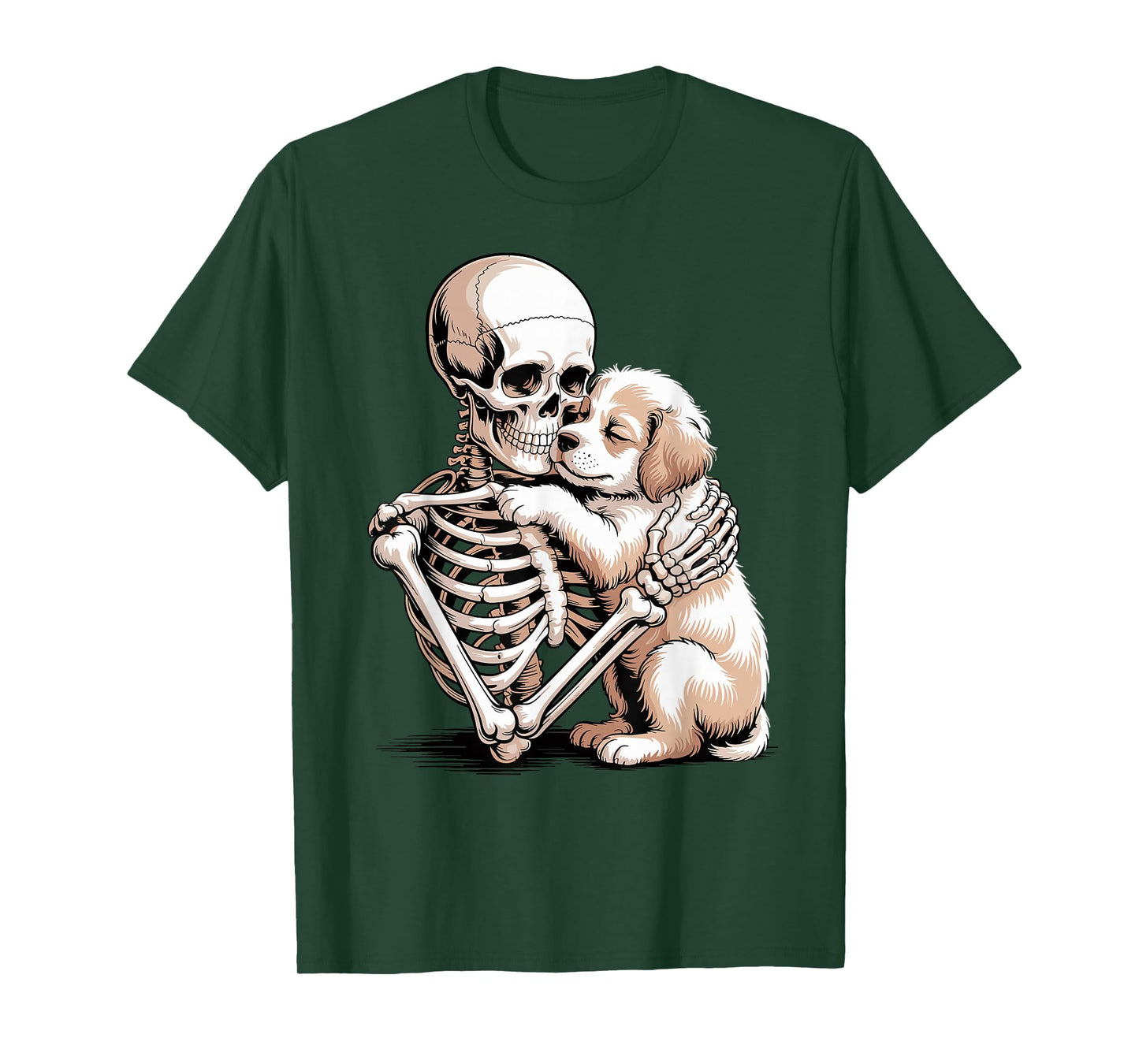 Skeleton Hugging Dog Gothic Pet Lover Design T-Shirt