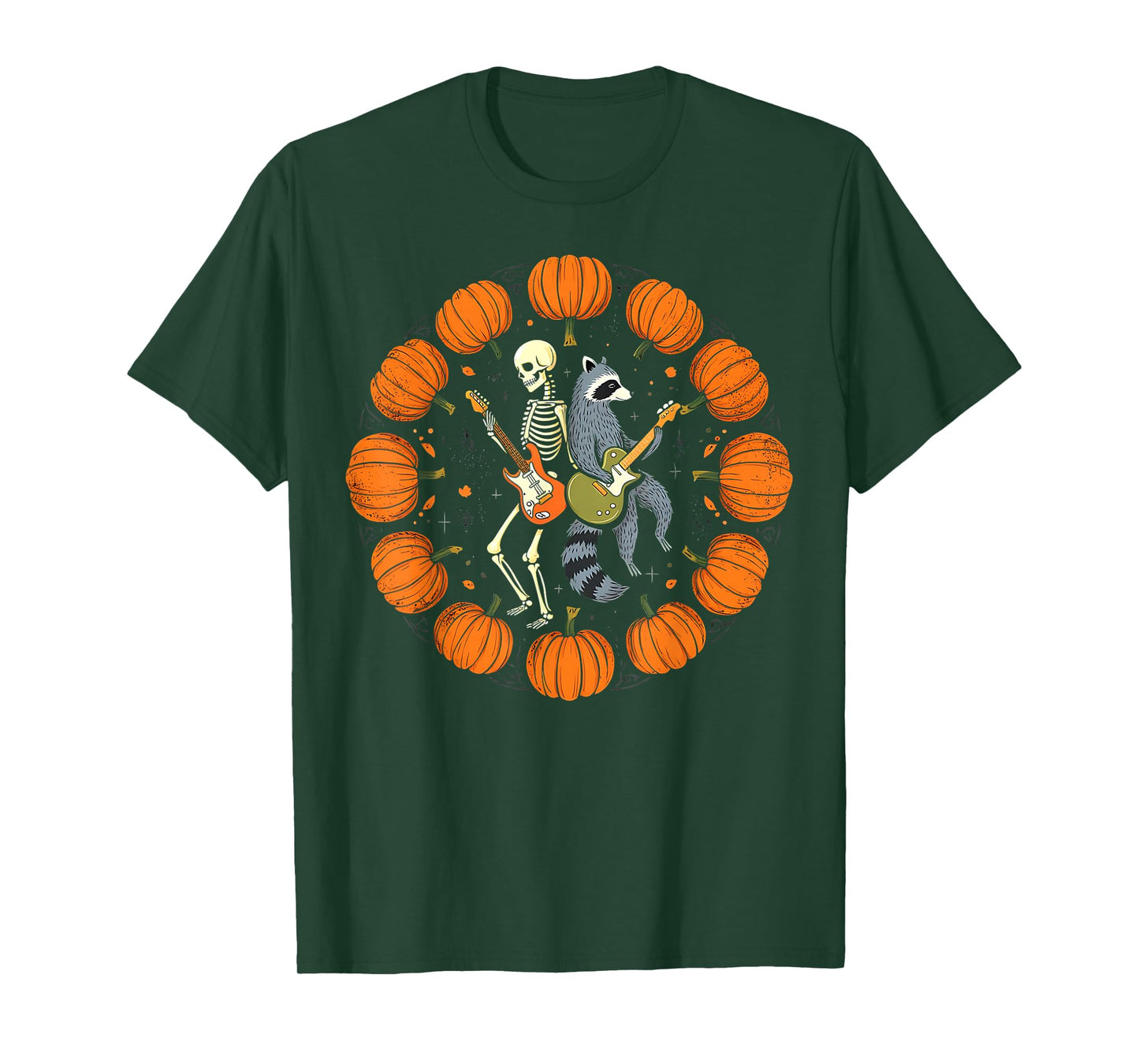 Skeleton Raccoon Rocking Pumpkin Halloween Men Women Kids T-Shirt