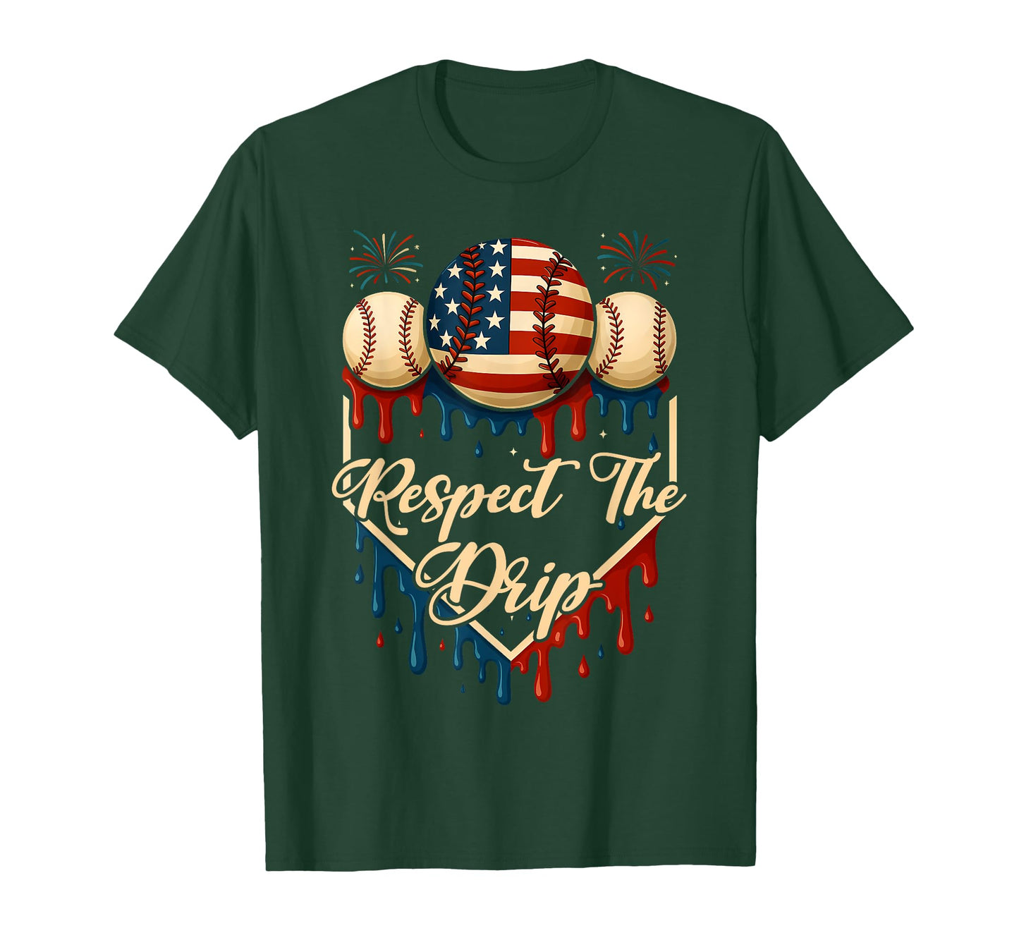 Baseball Ice Cream Dripping 4th of July Respect The Drip T-Shirt